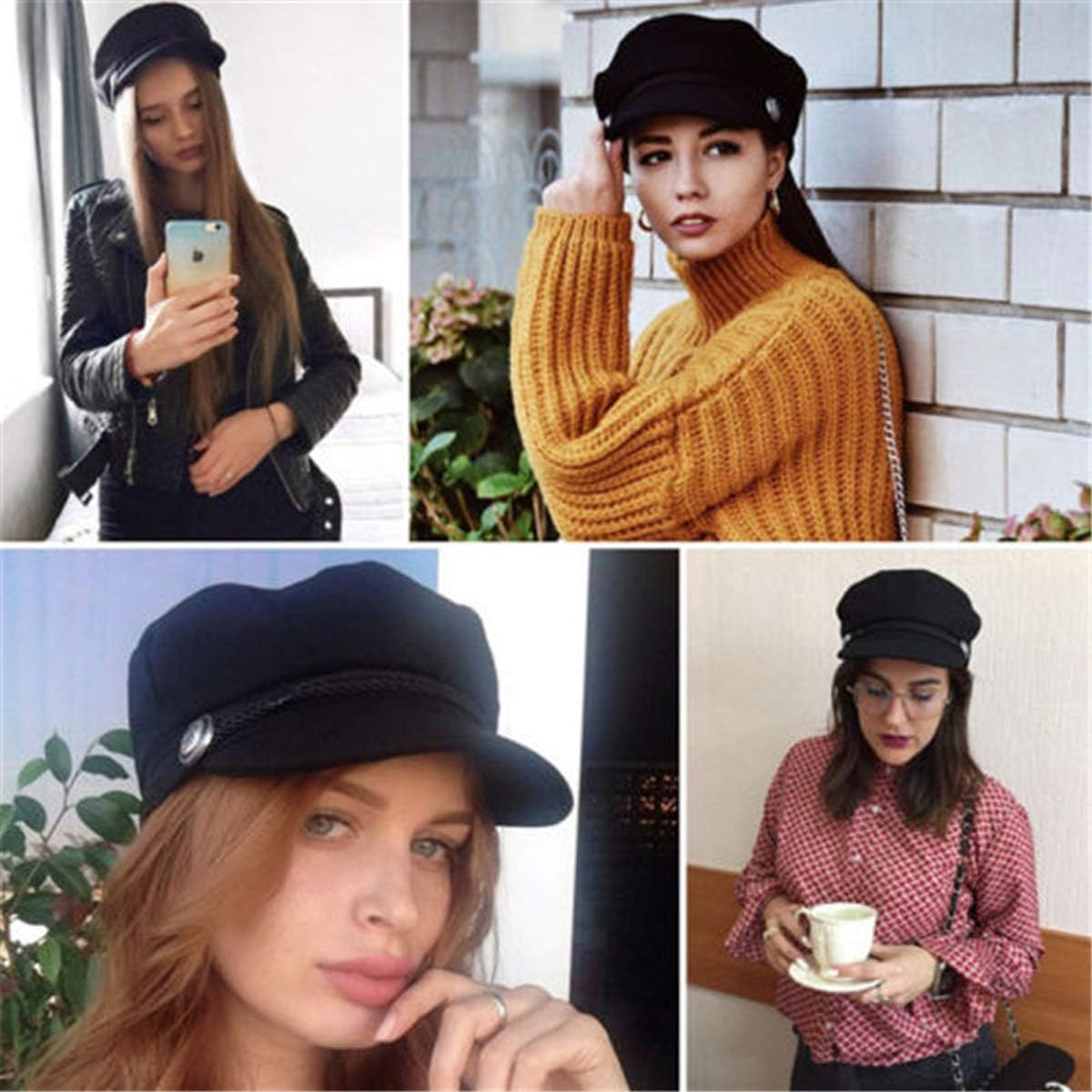 TRADERPLUS Womens Wool Blend Visor Beret Cap Newsboy Hat, Black image number 1