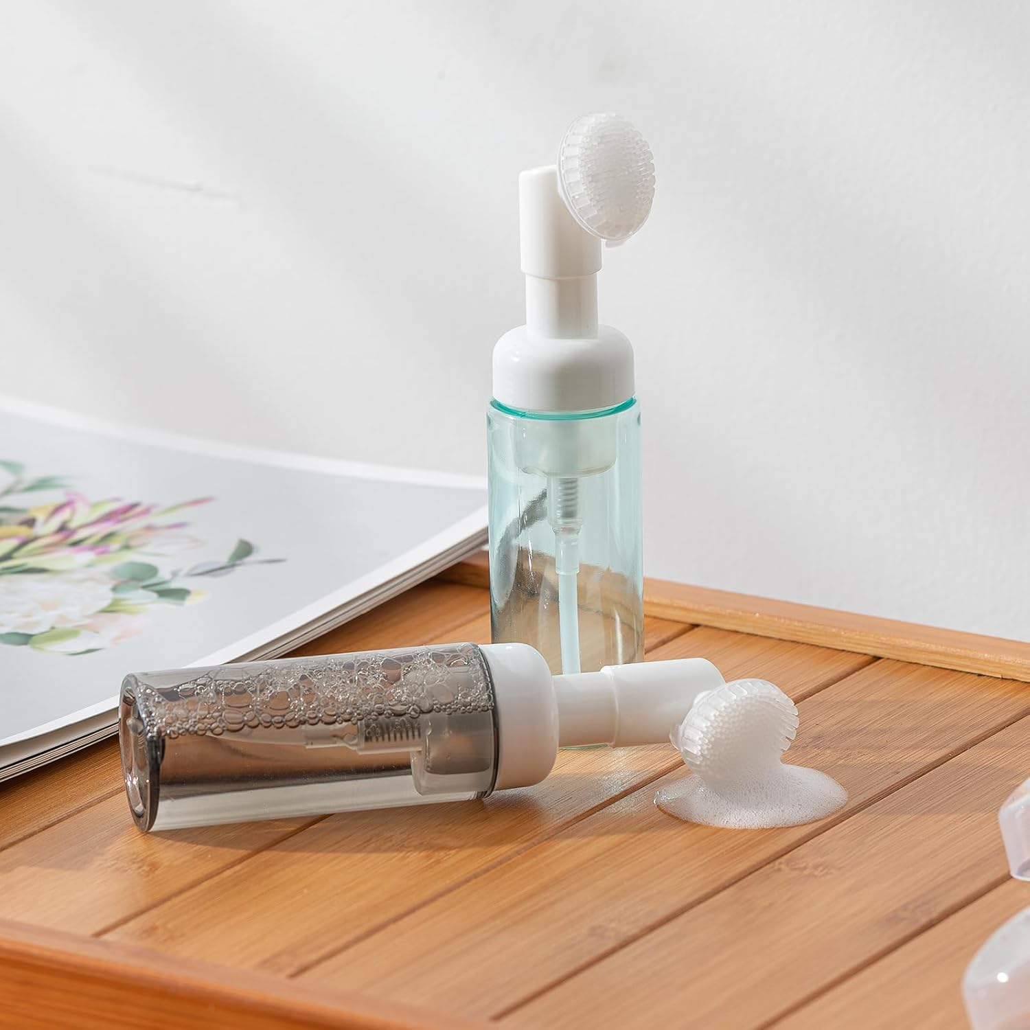 Owlyee 2Oz Foam Bottle (3PCS) with Brush, Empty Foaming Pump Dispenser for Hand Soap, Lash Cleanser, Shampoo to Travel (60Ml, Green) - Clear image number 3