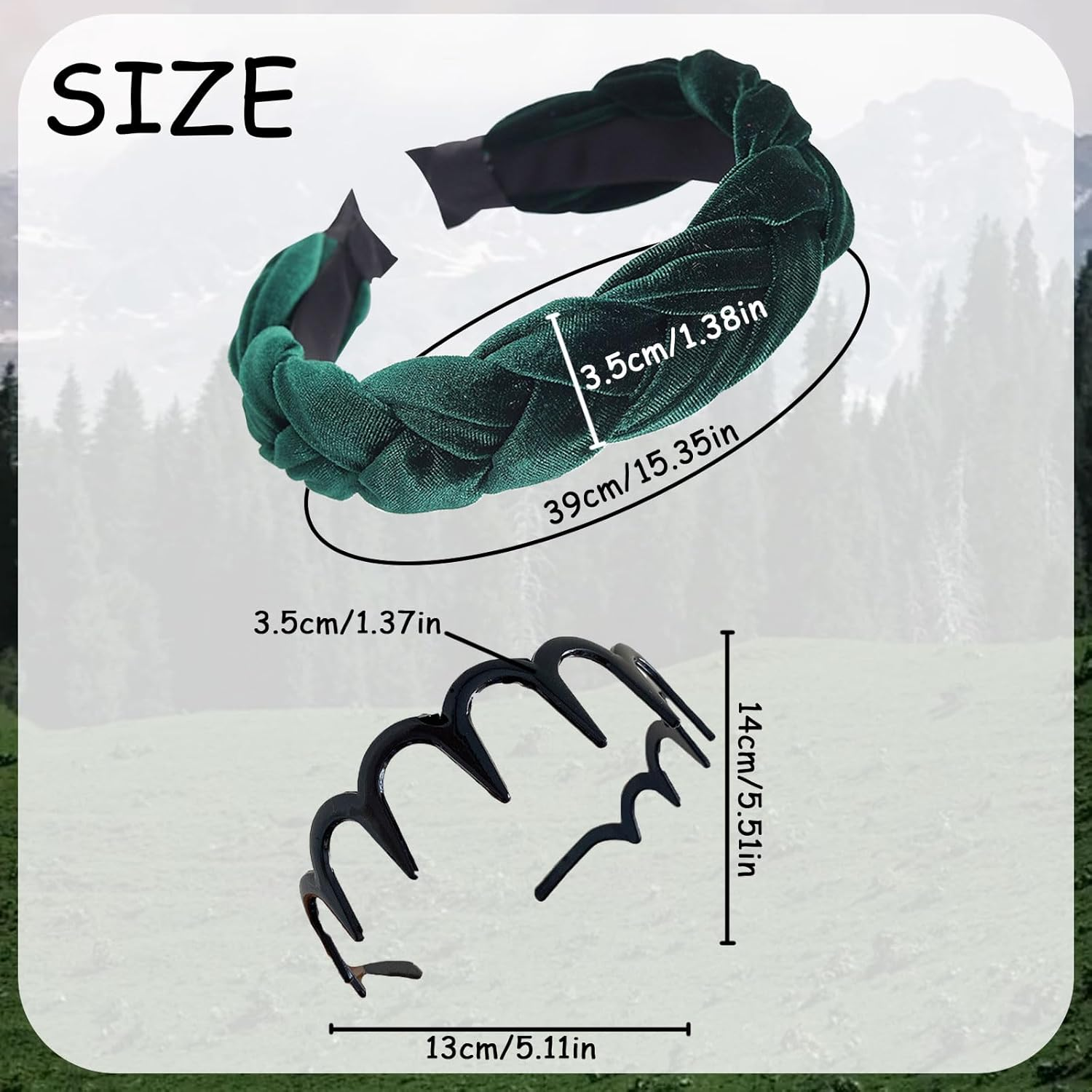 SSKHE Velvet Braided Headband, Vintage Headband for Women and Girls, Green, Fashion Headbands for Women image number 3