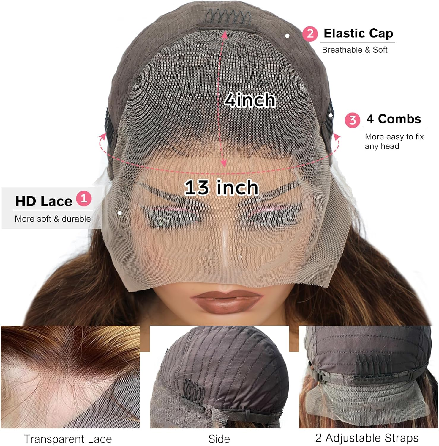 Highlight 2/27 13X4 Lace Front Human Hair Brazilian Hair 150% Density Highlight Color Wavy Glueless Human Hair for Women 50Cm (50Cm) image number 1