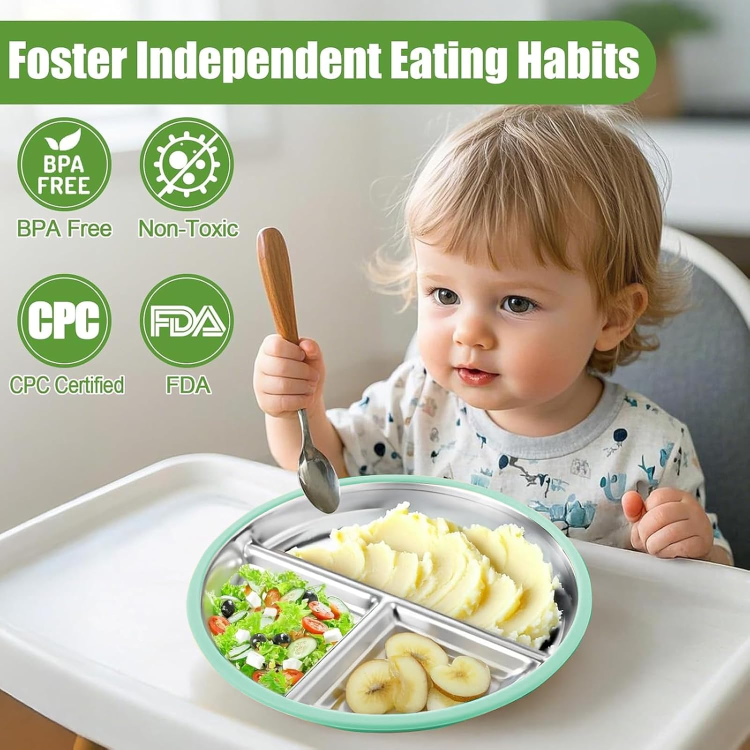 2 PC Stainless Steel Plates for Kids, Stainless Steel Toddler Plate Stainless Steel Baby Suction Plates Baby Suction Plates for Babies and Toddlers (2 Pack) image number 5