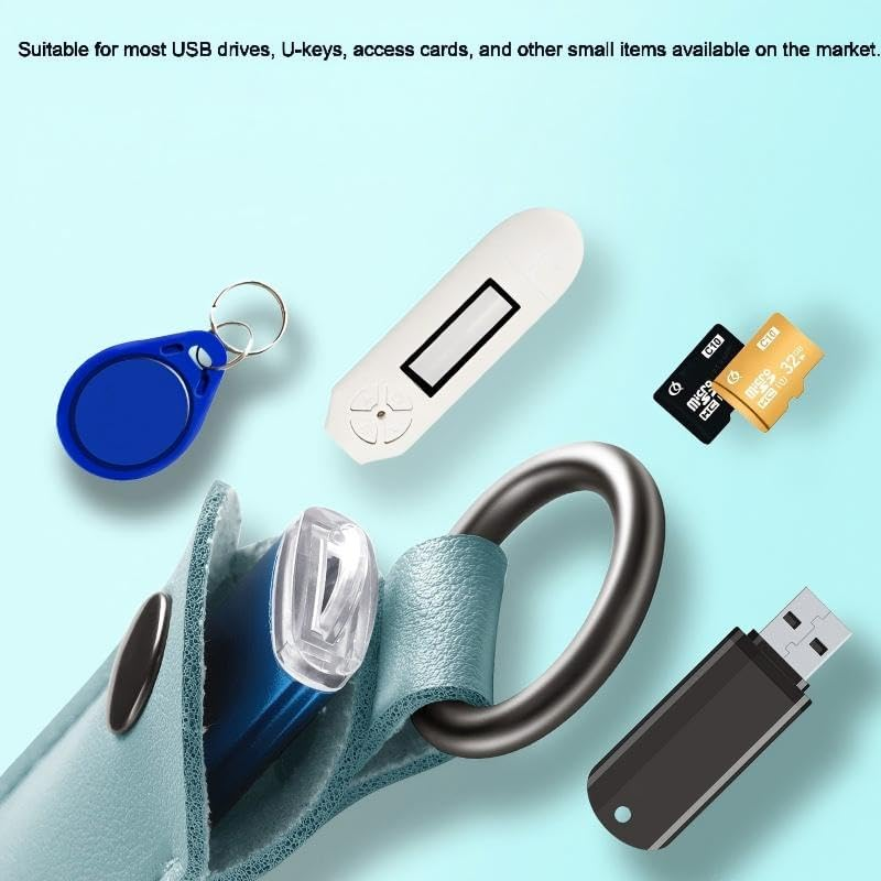 Microfiber Leather USB Flash Drive Case - anti Lost USB Flash Drive Holder Protective Cover with Keychain, Small Portable Storage Carrying Case for USB (Dark Blue) - Bean Green image number 5