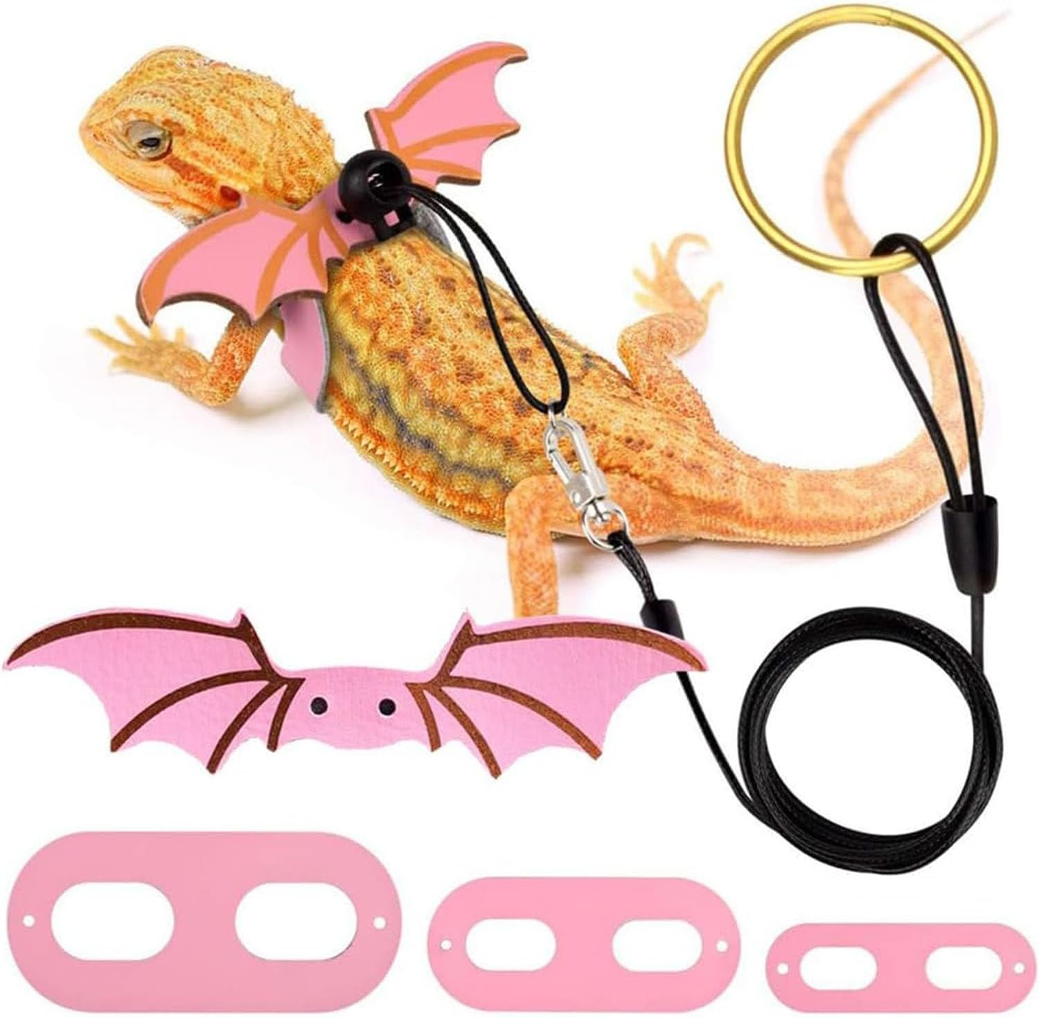 Bearded Dragon Lizard Leash Harness - Burgundy Bearded Lizard Winged Harness and Lead, Adjustable 3 Size Pack Burgundy Bearded Lizard Dinosaur Wing Harness Leash with Leader (Pink) image number 3