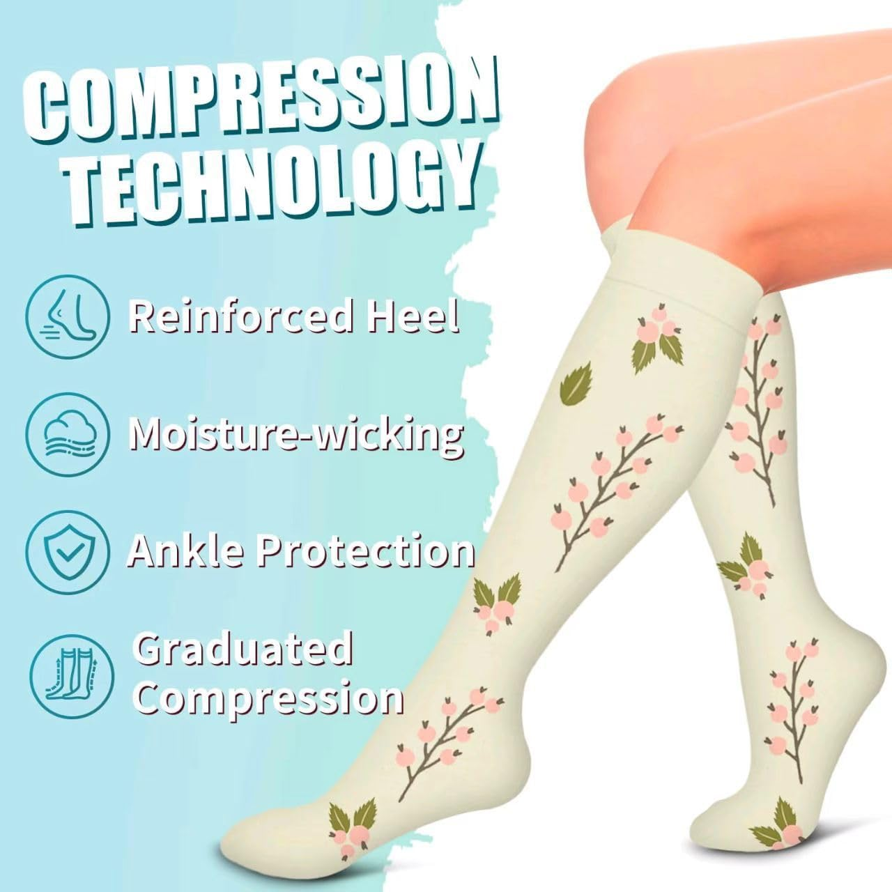 Compression Socks for Women and Men 6 Pack Copper Compression Stockings Circulation-Best Support for Medical, Running,Nursing,Athletic image number 7