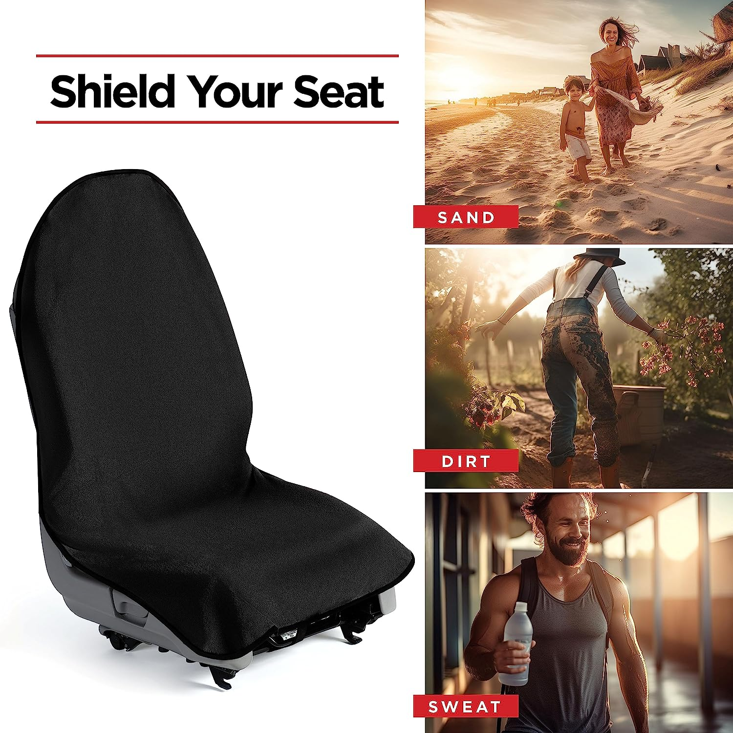 Black Car Seat Cover for Post Gym Workout Running Swimming Beach and Hiking Universal Fit Anti-Slip Bucket Seat Protector for Cars Suvs and Trucks(Color:Black)