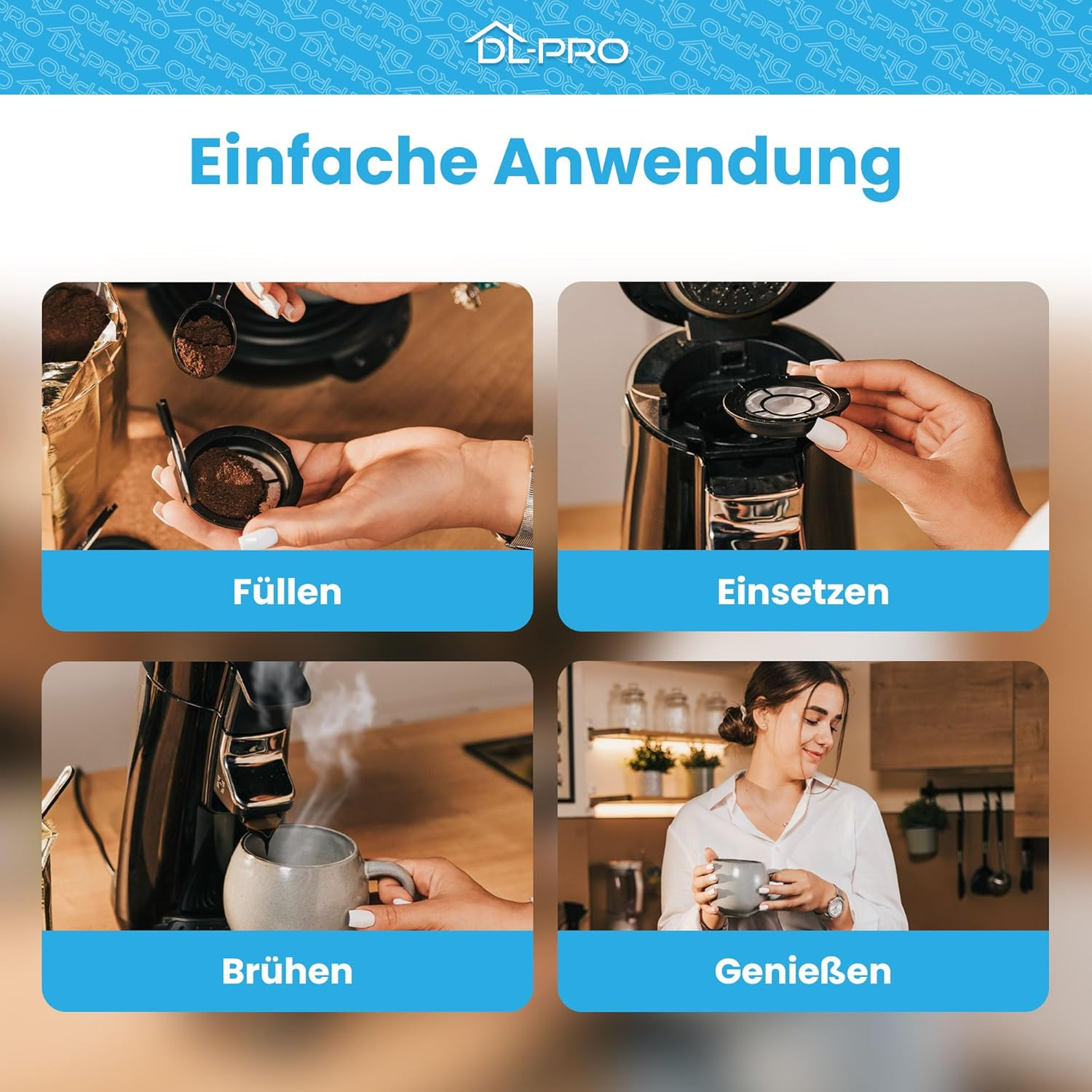 Dl-Pro Set of 6 Refillable Coffee Pods for Melitta 180424 Permanent Pad Filter Coffee Filter for Senseo Coffee Machine HD7800 to HD7874 6 Pieces with Coffee Powder Spoon image number 2