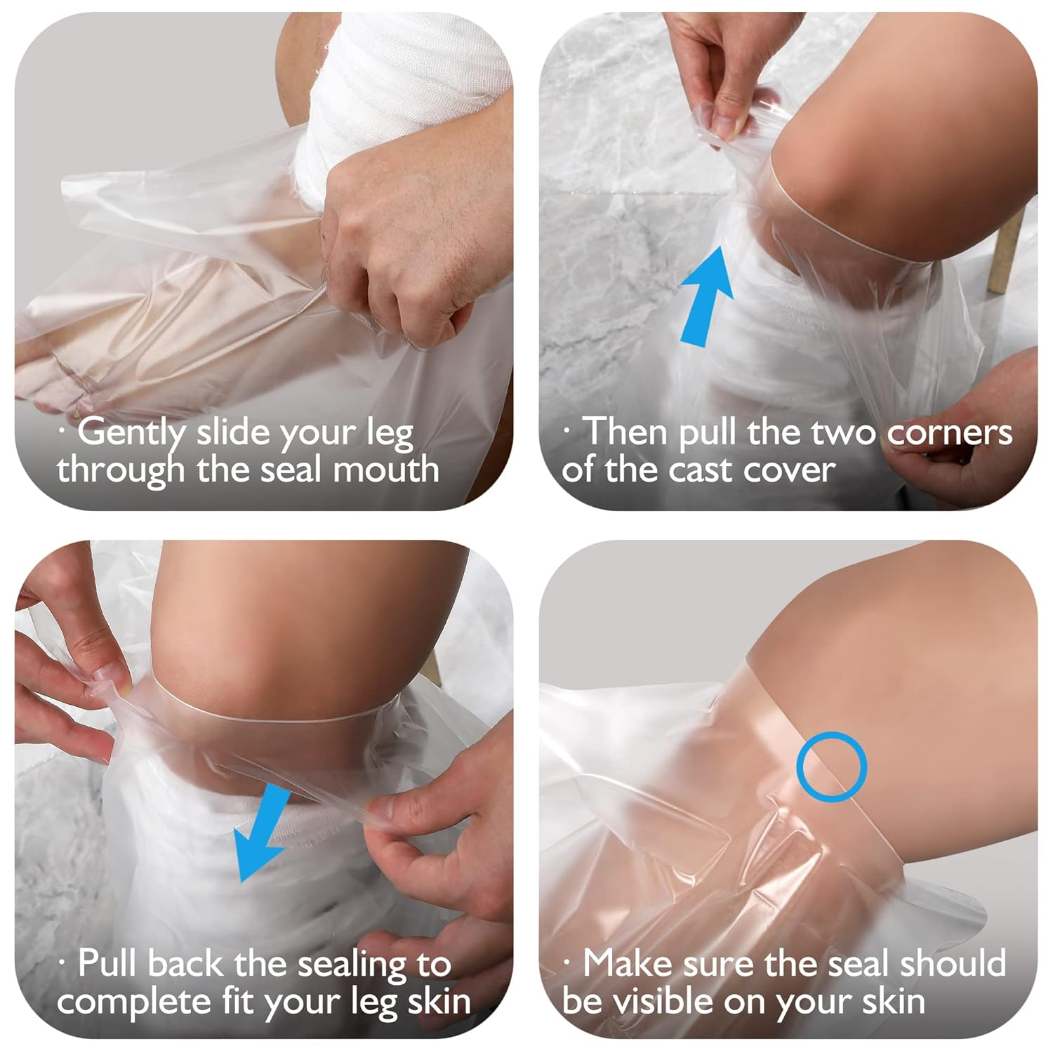 Waterproof Cast Covers for Shower Leg, Watertight Seal Knee Ankle Foot Cast Protector for Adult Kids Surgery Bandage Dressing Wound, Resusable 2 Pack Half Leg Cover image number 1