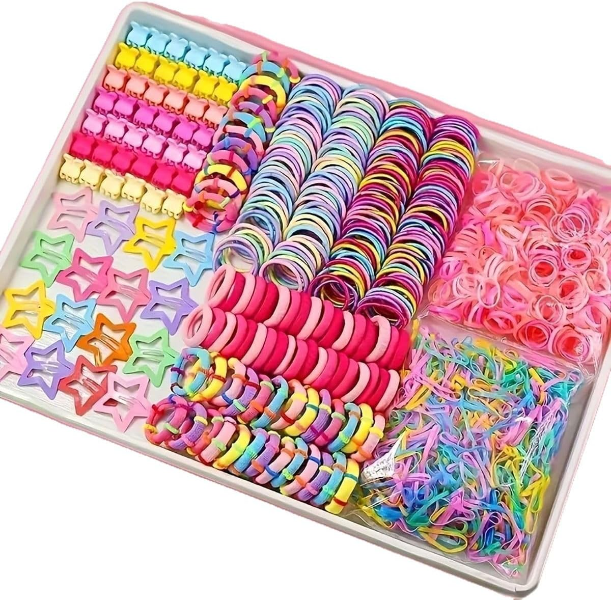 875Pcs Baby Hair Clips Accessories Set,Assorted Mini Clips, Claw Clips, Hair Ties, Ponytail Holders & Barrettes,Colorful Water Drop Hair Clips & Rubber Bands Set image number 2