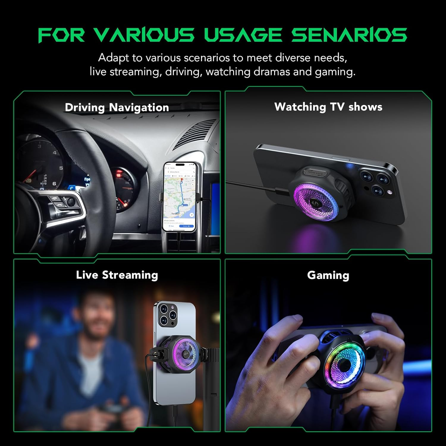 Black Shark Phone Cooler, Magcooler 4 Pro Magnetic Phone Cooling Fan, RGB Light, App, 27W Cellphone Radiator for Gaming & Video Streaming & Car Driving Mobile Cooler for Phones & Tablets & Ipads image number 6