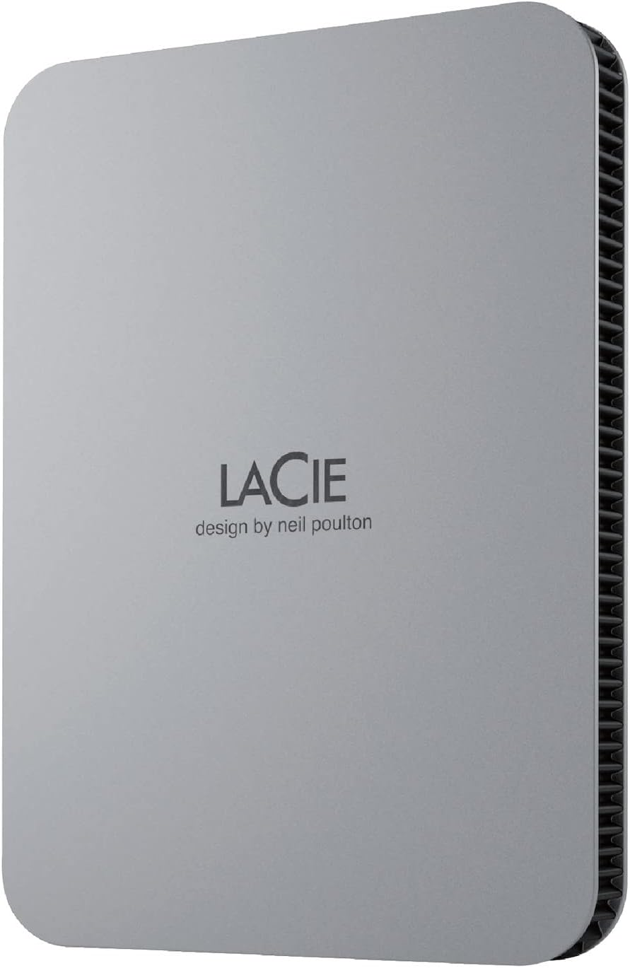 Lacie 2TB Mobile Drive External Portable Hard Drive with USB-C Cable, Moon Silver