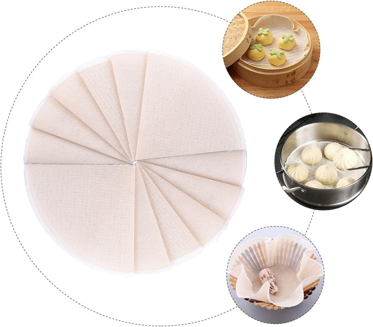 WEZCHUGHAOL 30Pcs round Steamer Liners, 26X26X0.2 Inch Reusable Steamer Mats for Soup Dumplings, Buns, Dim Sum - Natural Food-Grade Cooking Liners image number 1