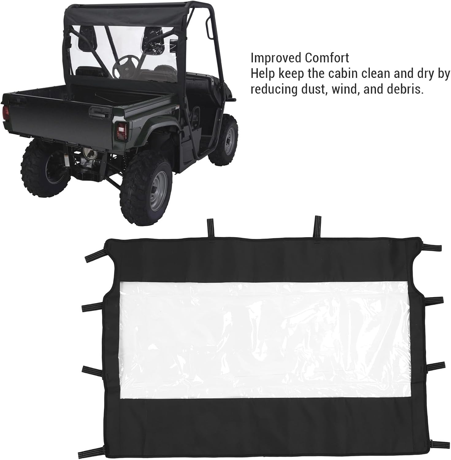 UTV Soft Rear Windshield Dust Panel, PVC Back Window Keep Wind Cover, All Weather Rear Windscreen Replacement for Rhino 450 660 700 Accessories image number 1