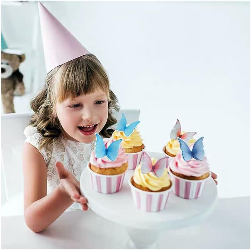 48 PCS Edible Butterflies Cupcake Cake Decorations Wafer/Rice Paper Cupcake Cake Toppers for Family Cupcake Wedding Cake Birthday Party Food Decoration image number 2