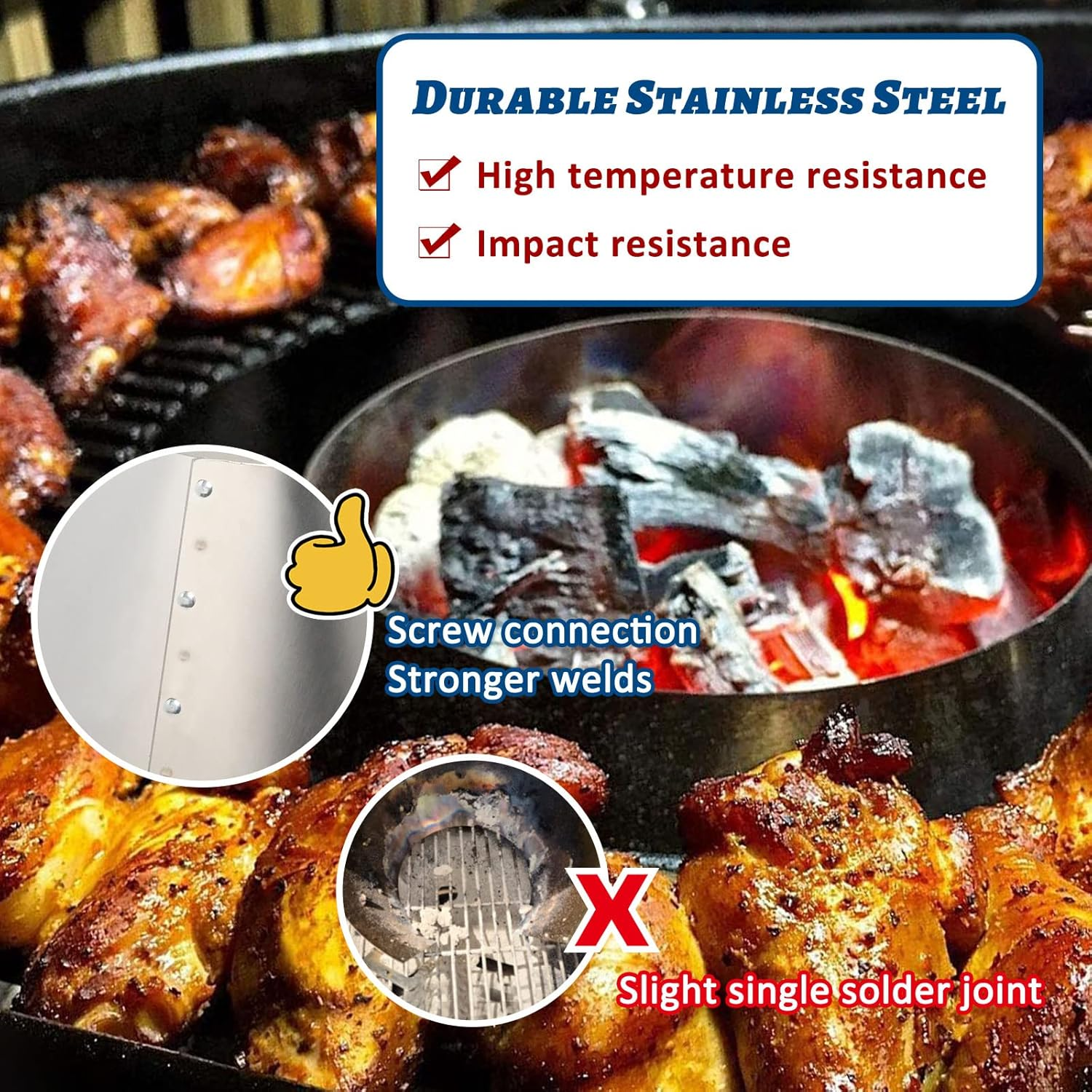 BBQ Stainless Steel Whirlpool Fit for Weber Kettle WSM Smokey Mountain AMD XL Kamado Big Green Egg Grill image number 6