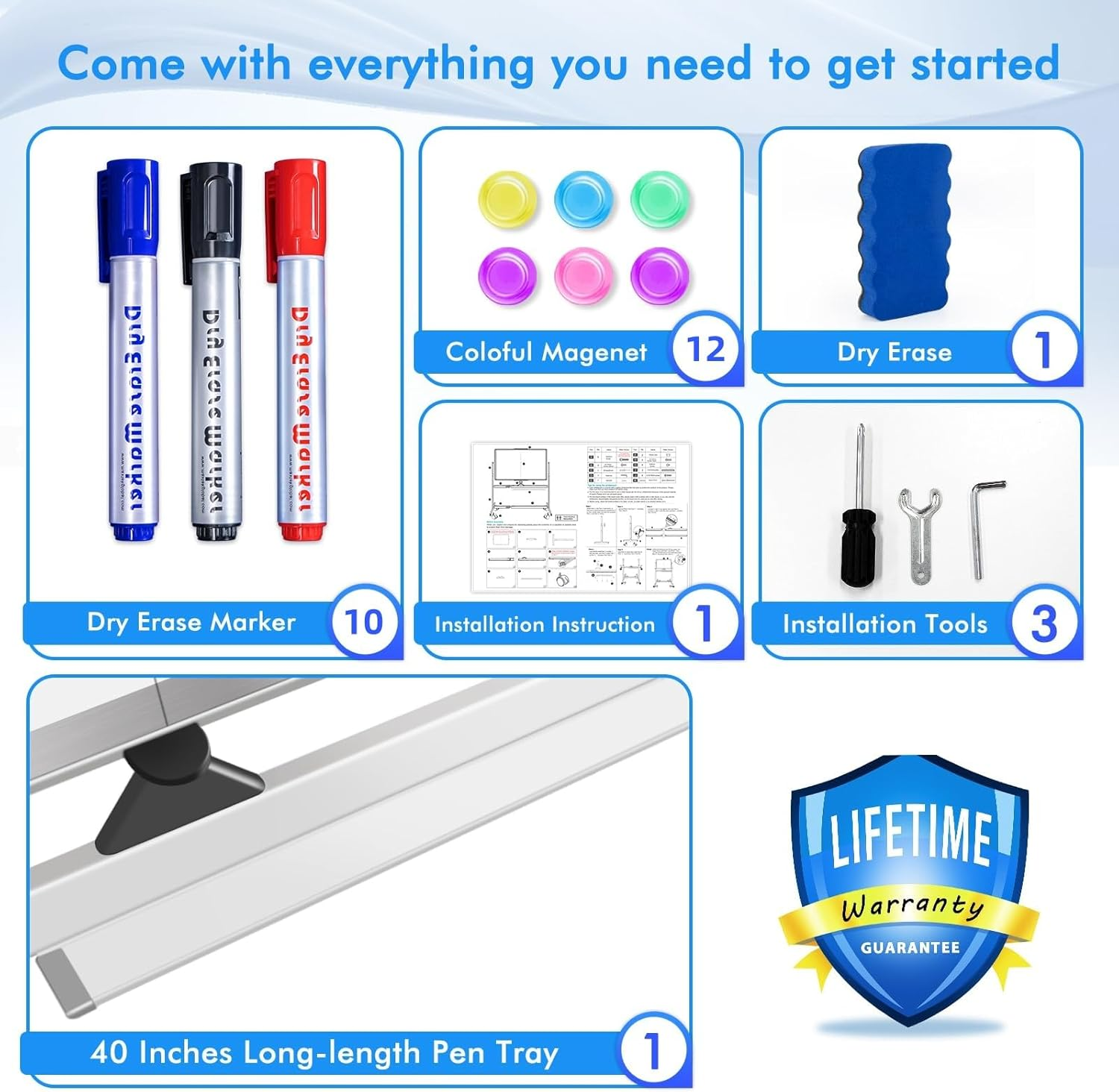 Rolling Magnetic Whiteboard, 120 * 90Cm Large Double-Sided White Board Dry Erase on Wheels, Giant Magnetic White Board Standing for Office, School, Home Office, Homeschool image number 4