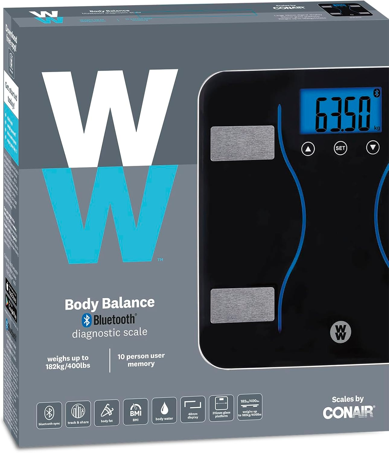 Weight Watchers Bluetooth Body Analysis Scale &ndash; Measures Weight, Fat, Water & BMI, Syncs to Smartphone or Tablet, Smart App Connectivity image number 3