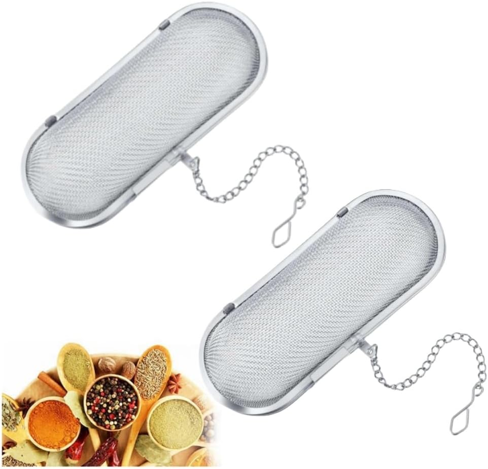 2 Pcs Tea Strainer, CAASFOOY Spice Strainer for Cooking,Tea Filter, Floating Stainless Steel Mesh Tea Infuser Oval Loose Leaf Tea for Kitchen Cooking Office Home Supplies (Silver) image number 1