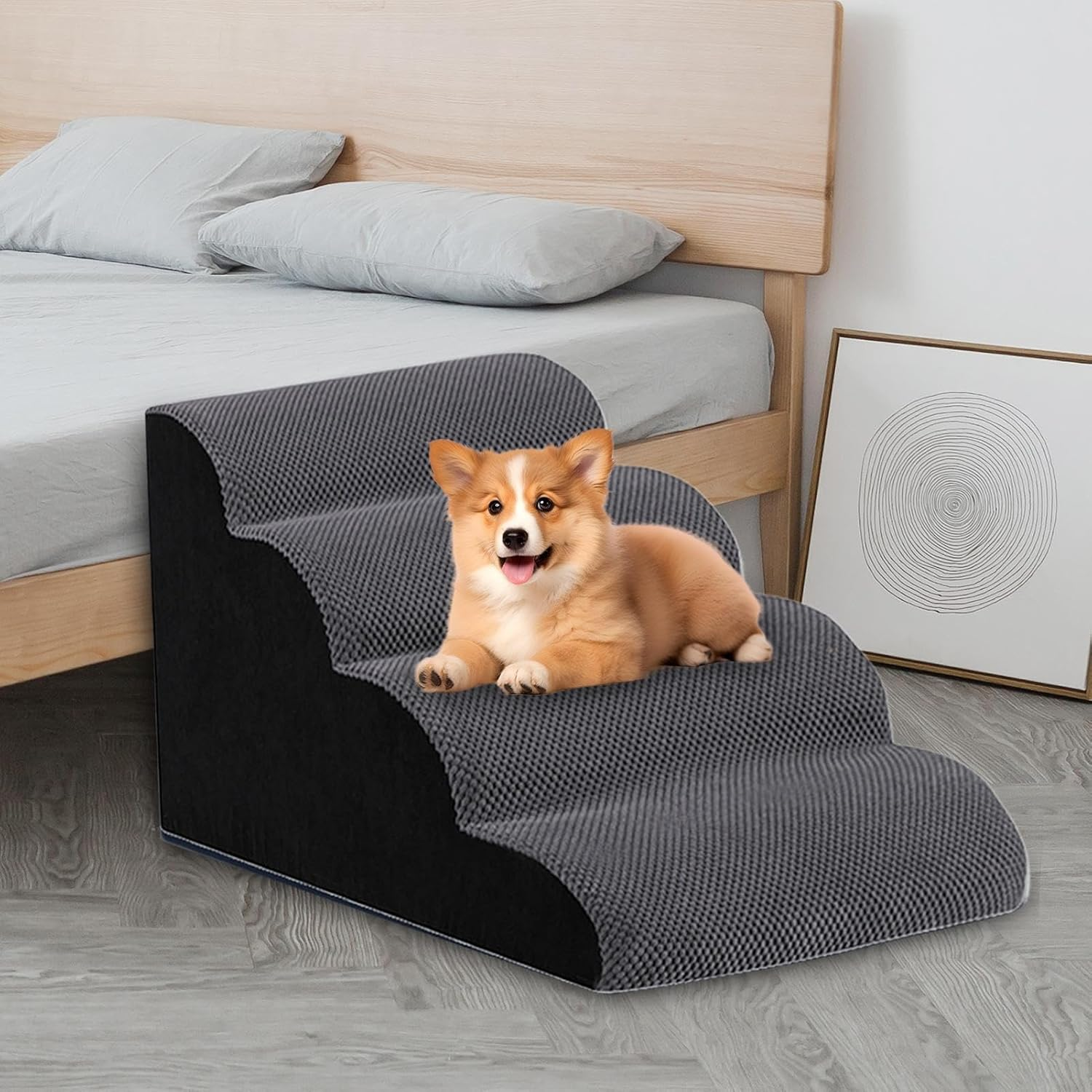 Dog Stairs,High Density Foam 4 Tiers Dog Steps - High Density Foam Washable Cat Ladder Waterproof Pet Ramp for Indoor Bedroom Sofa image number 5