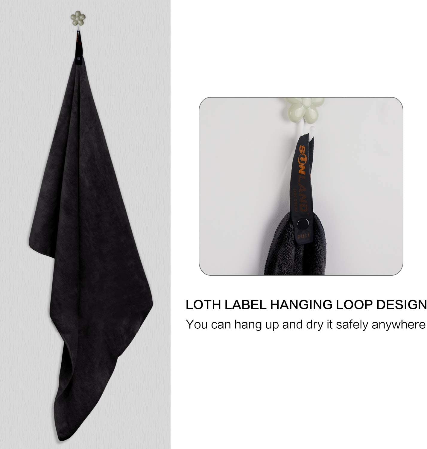 SUNLAND Microfiber Gym Bath Towel Ultra Soft Travel Camping Towel Super Absorbent Swimming Sport Towel with Carry Bag for Adults and Children 24Inchx48Inch Black 2 Pack image number 4