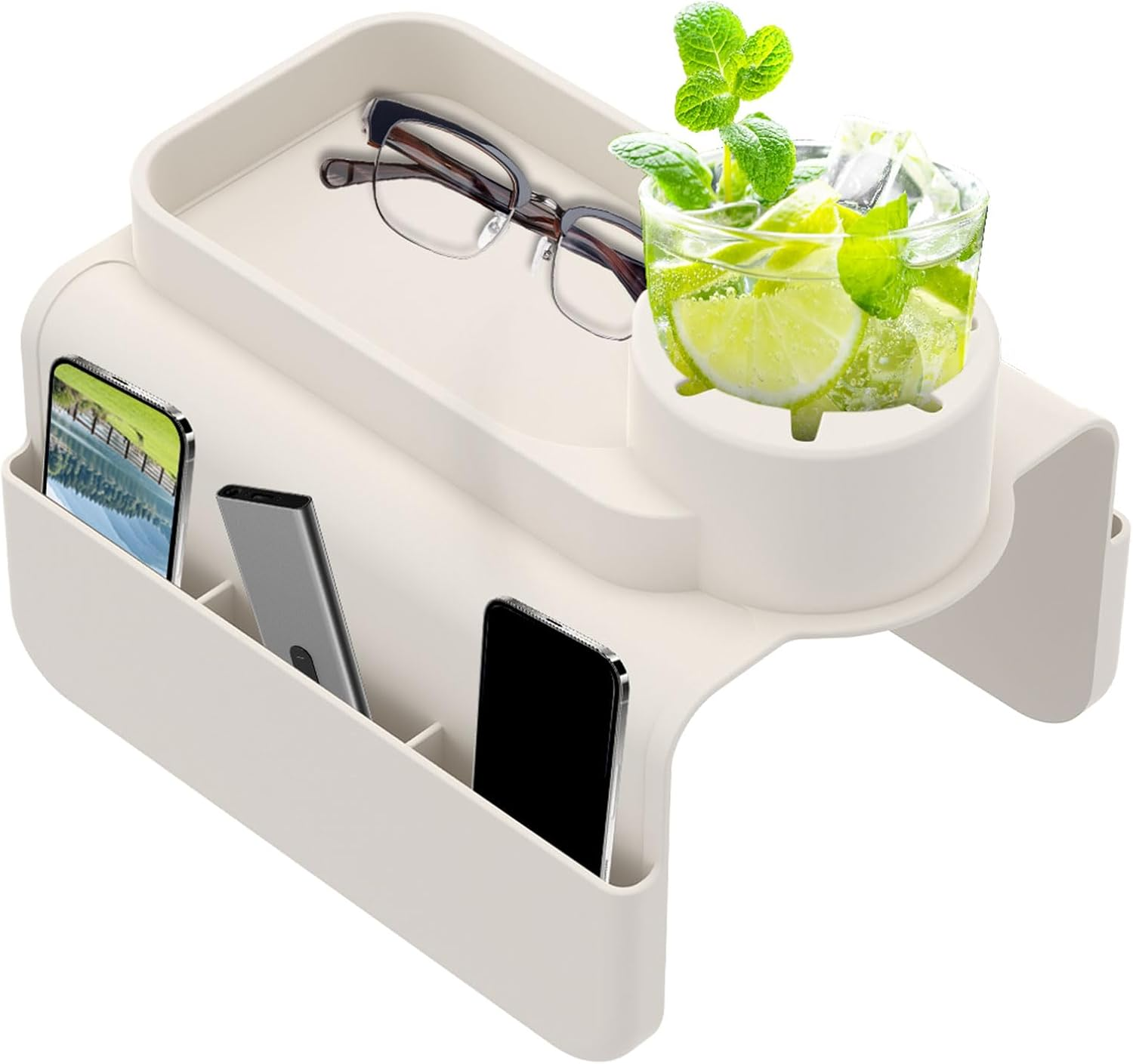 Fwqofvk Silicone Sofa Couch Cup Holder with Side Pocket, Easy to Install Silicone Armchair Cup Holder, Versatile Sturdy Sofa Armrest Tray, Couch Drink Holder for Living Room 48X29.5X11Cm (Grey)