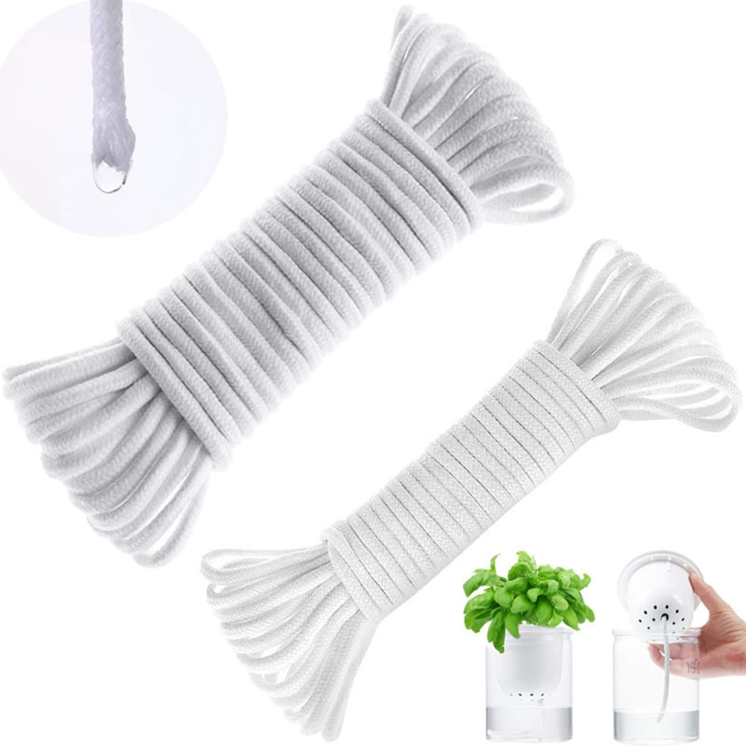 2Pcs 30 Feet Self Watering Capillary Wick Cord, 1/6In Self Watering Rope, Auto Drip Irrigation Water Cotton Rope, Vacation Plant Sitter DIY Self-Watering Planter Potted, Plants Wicking Cord image number 5
