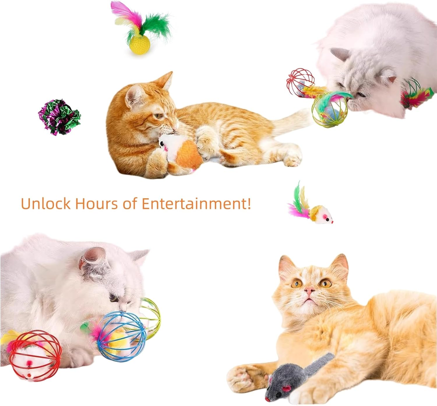 27 Pcs Cat Toys Set for Indoor Cats, Assorted Small Animal Toys with 3-Way Double-Layer Durable Cat Tunnel, Feather Teaser Wand, Fluffy Mice, Crinkle Balls, and More, Safe and Fun Interactive Toy Kit image number 3