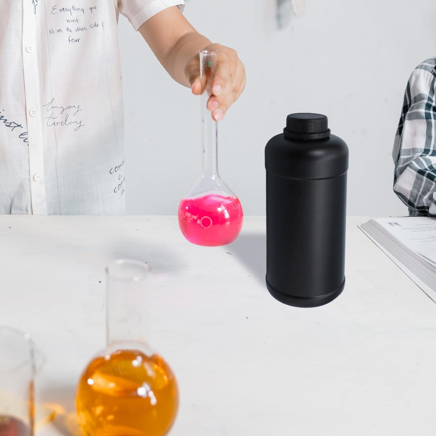 Iplusmile 4Pcs 1000Ml Plastic Empty Small Mouth Graduated Lab Chemical Container Reagent Bottle Sample Sealing Liquid Medicine Bottles Jar Pot Black image number 3