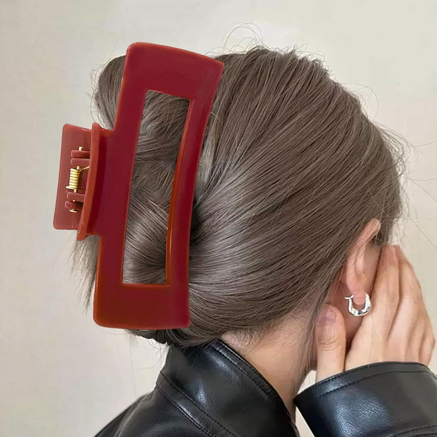 Frediuo Large Hair Claw Clip Non Slip Hair Clip, Red - Red image number 2