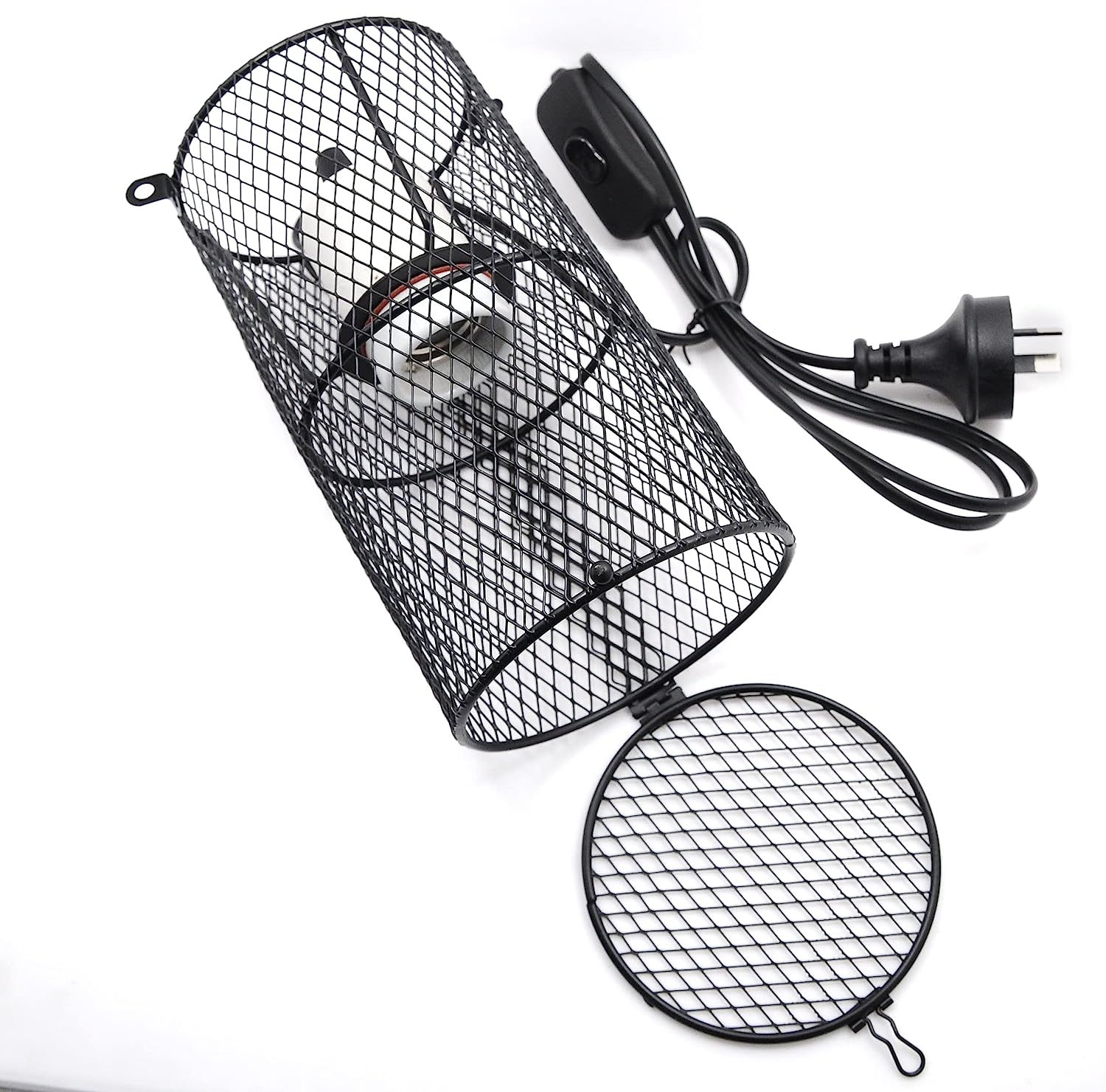 Reptile Ceramic Heat Lamp Guard, Ceramic Heating Bulb Guard Anti-Scald Lampshade with Power Switch for Brooder Coop, Lizard, Lambs, Snake, Turtle, Black 300W (Lamp Bulb Not Included)