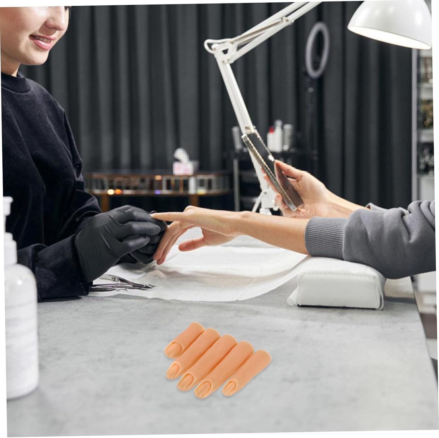 Healeved Silicone Nail Practice Finger Model Flexible Joints 1 Piece Dark Color for Nail Art Training and Display