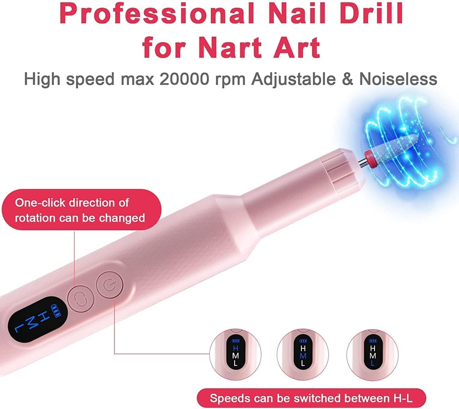 XIULIUU Electric Nail Drill, 13 in 1 Manicure Pedicure Set, Portable, with Nail Drill Bits, Sanding Bands, Adjustable Speed image number 4
