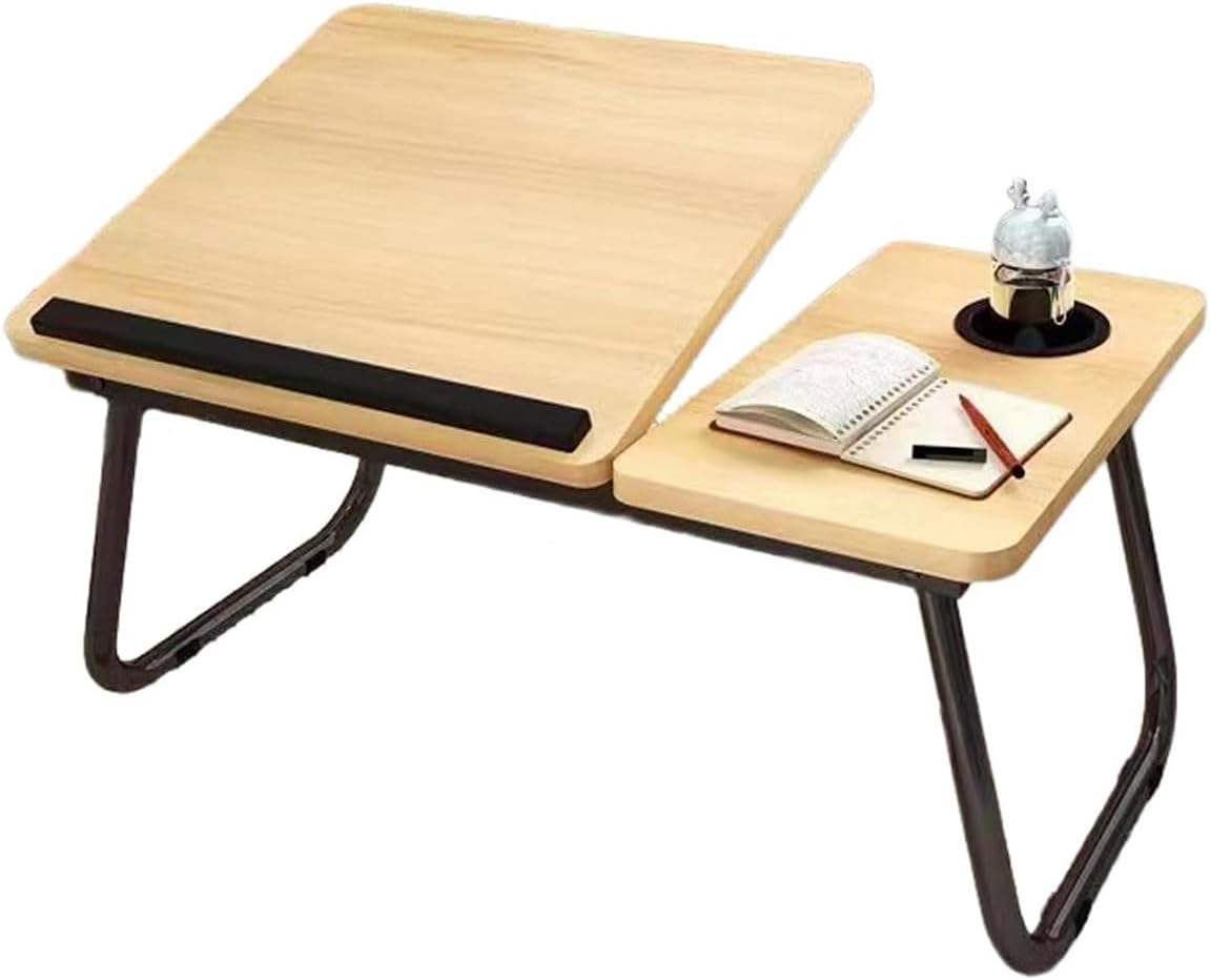 AIMALL Adjustable Foldable Laptop Desk for Bed and Sofa with 5-Stop Height Settings, Small Computer Study Table for Dormitory, Home Office, Walnut and White Maple Finish