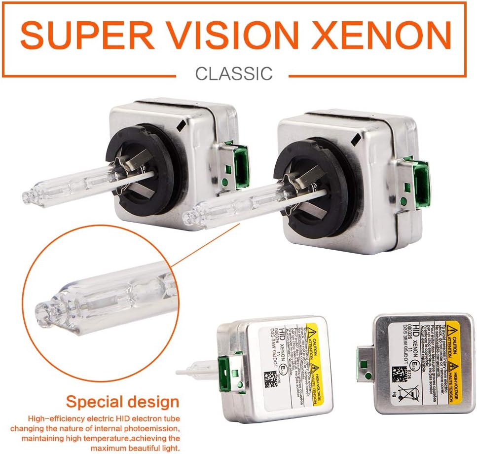 GSRECY D3S 4300K Xenon HID Headlight Bulbs-Replacment 35W High Low Beam Bulbs with Metal Stents Base 66154 66340HB 42403 42302,Pack of 2 image number 5