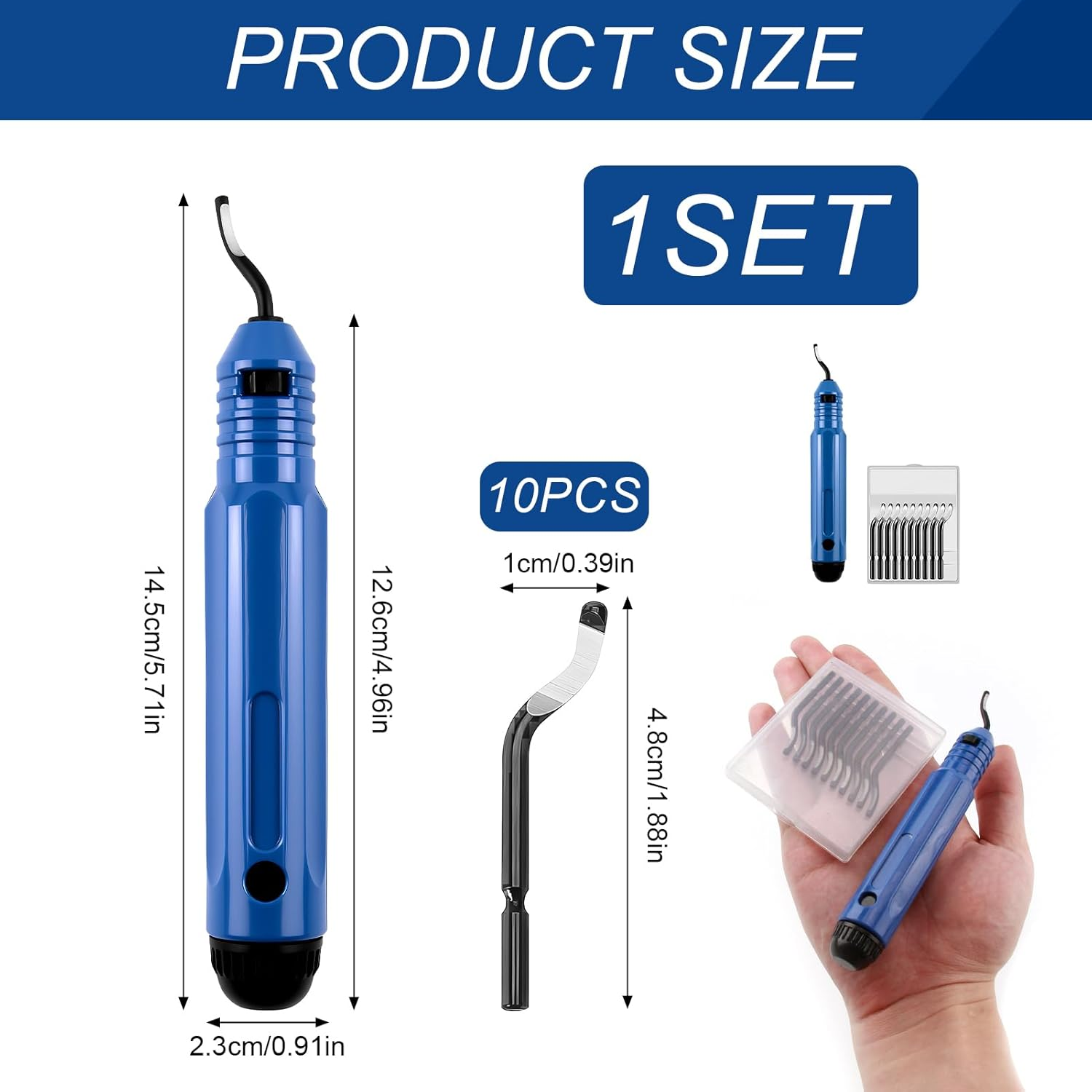Deburring Tool Kit, Engraving Tools with 10 Pcs 360 Degree Rotary Replacement Blade, Removing Burr for Resin 3D Printing Metal Aluminum Copper Iron Brass Plastic - Normal image number 6