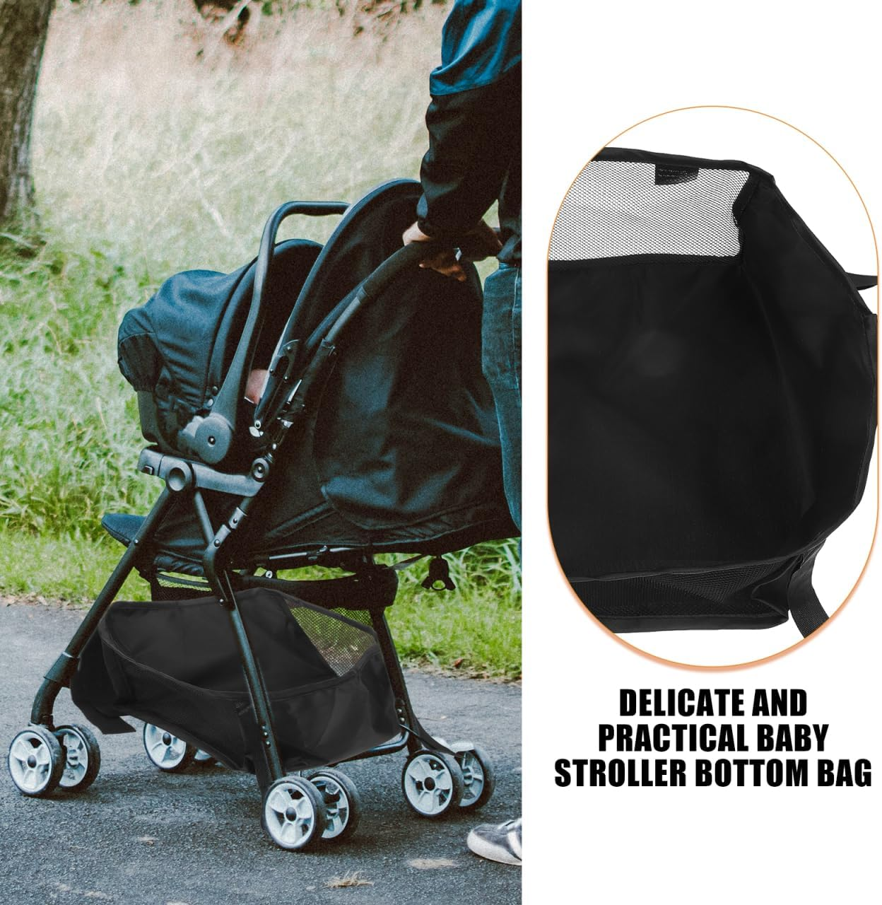 Abaodam Universal Stroller Organizer Bag - Lightweight Oxford Cloth Storage Basket for Baby Essentials under Stroller - Pram Caddy for Diapers Pacifiers and Toys image number 6