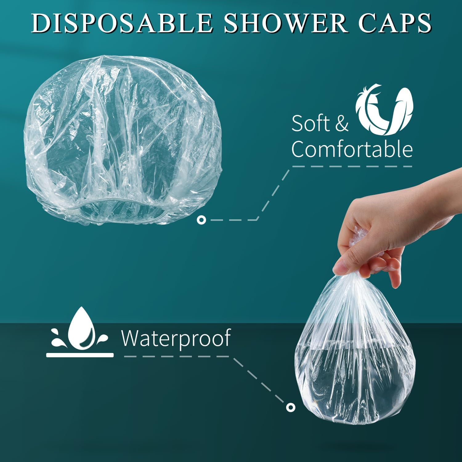 MORGLES Shower Caps Reusable Waterproof, 100 Pcs Disposable Plastic Shower Caps for Women Bathing, Hair Salon Home & Travel Use - 100Pcs image number 2