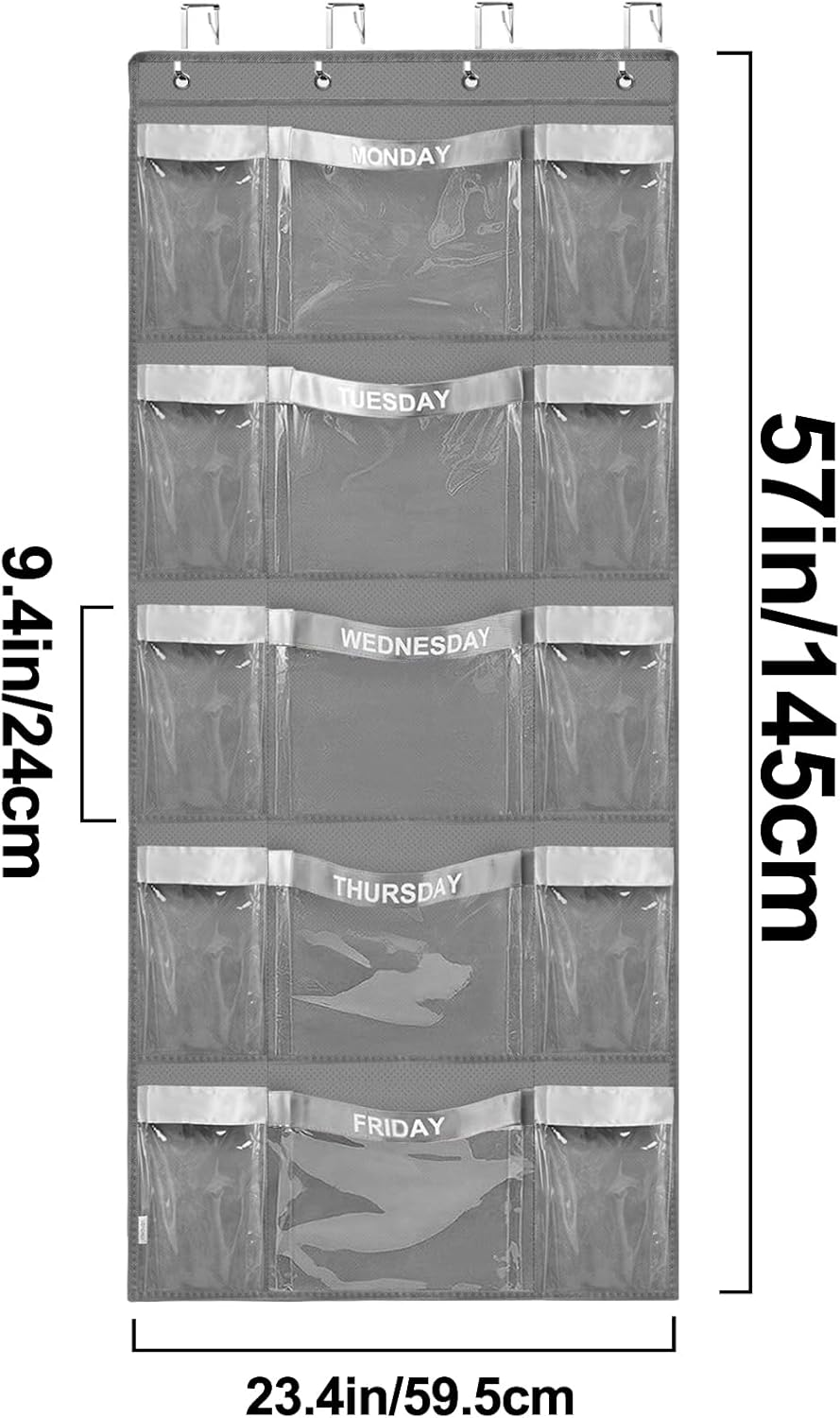 VERONLY Weekly Hanging Closet Organizer for Kids,Day of Week Kids Clothes Organizer,School Clothing Storage Monday to Friday Hanging Closet Organizer Shelves for Bedroom,Bathroom,Dorm (Grey) - Grey image number 1