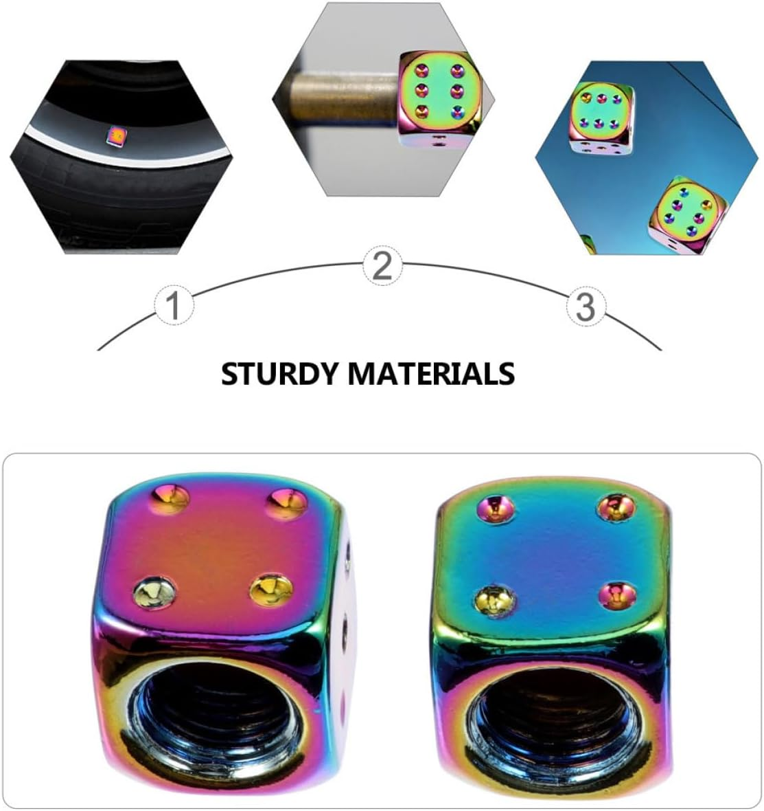 Creative Colorful Dice Aluminum Alloy Wheel Tire Caps 4Pcs Set Universal Tyre Rim Stem Dust Covers Car Tire Accessories for Automotive Use