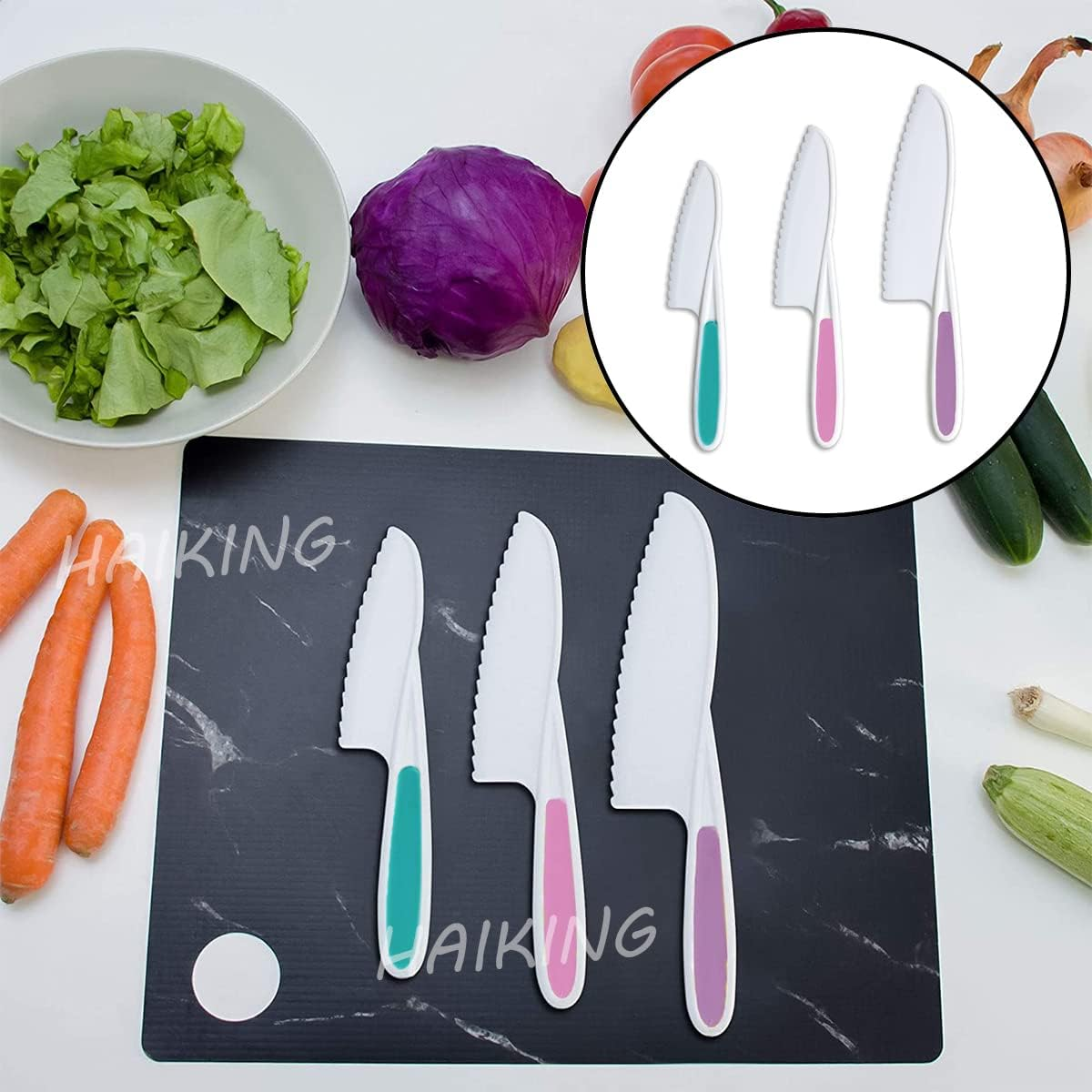 Kids Safe Knife Set, 3 Pcs Colorful PP Serrated Edges Children'S Cooking Knives for Kids Cooking Beginners Cut Fruits Salad Veggies Cake