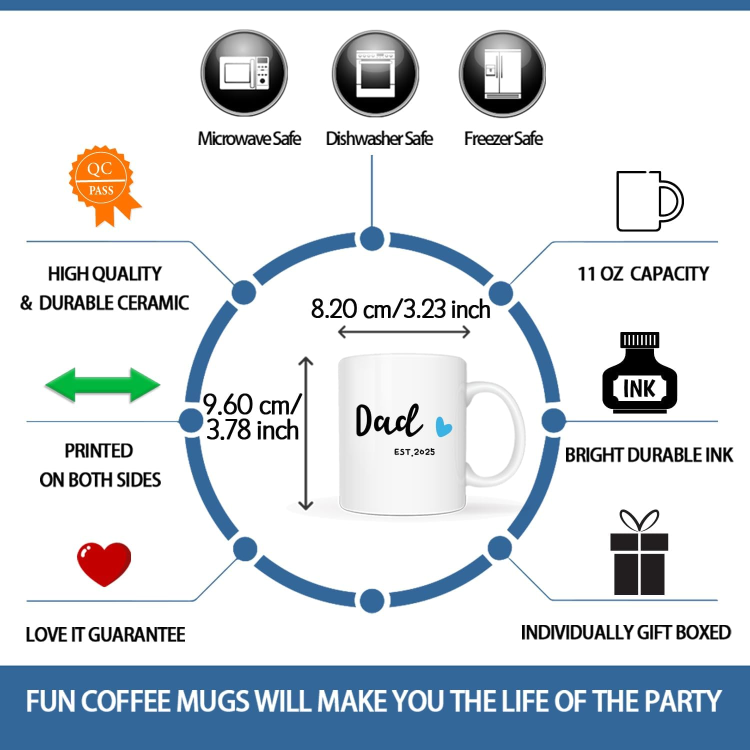 Dad Est 2025 Coffee Mug, Father'S Day New Dad Gifts for Men Him, First Time Dads Cup, White 11 Oz image number 2