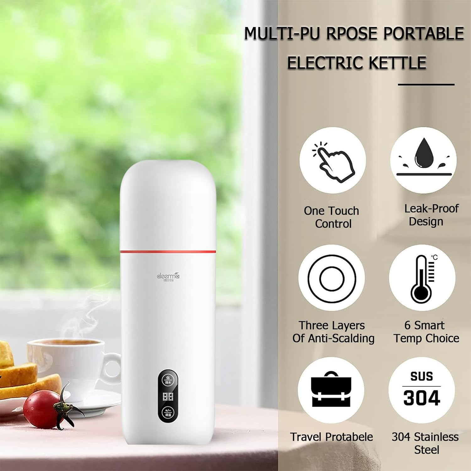 XIAOMI DREEMA Portable Electric Kettle, 350Ml Travel Electric Kettle, 40℃-90℃ Temperature Control, Personal Hot Water Boiler, 304 Stainless Steel, Auto Shut-Off & Boil Dry Protection