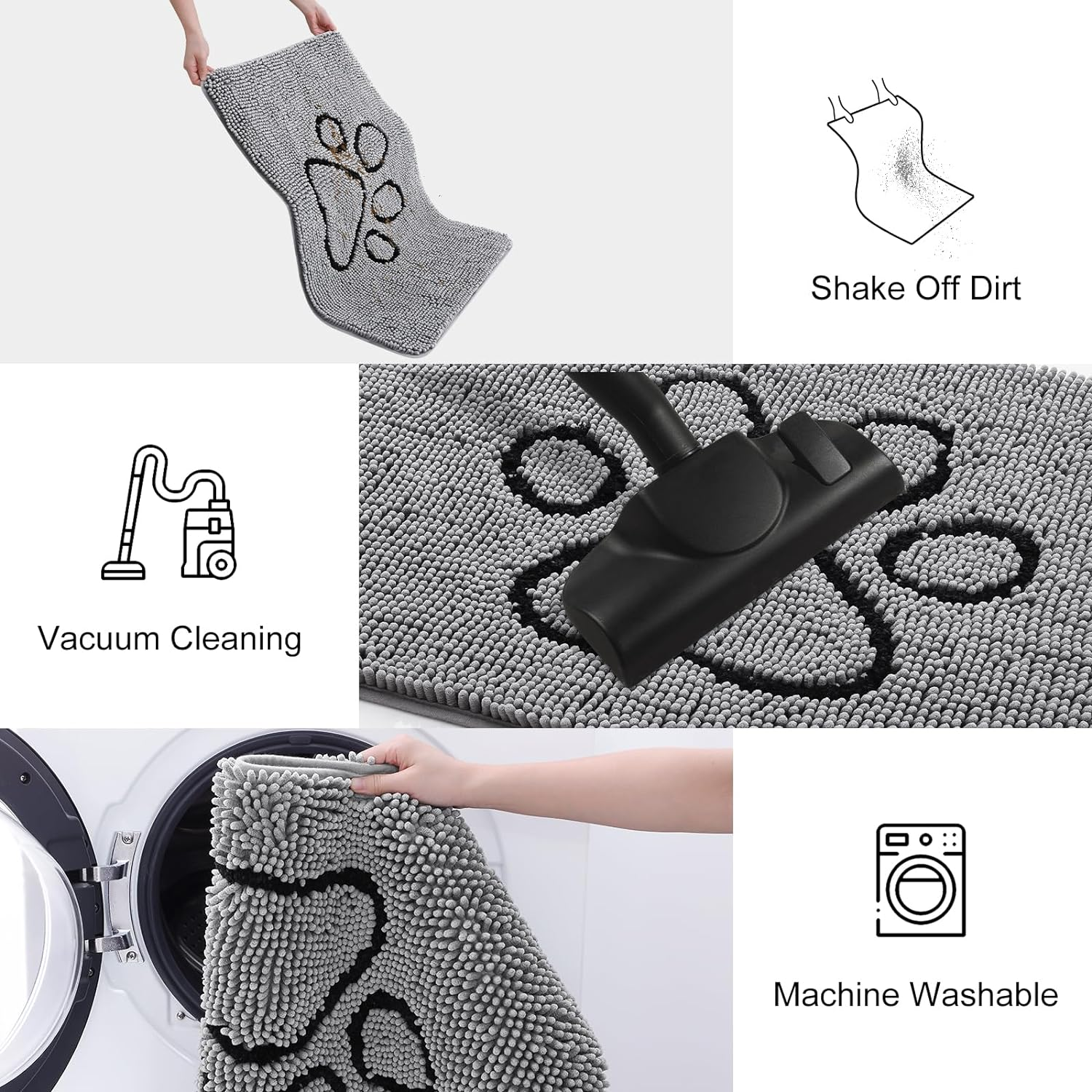 Smiry Dog Door Mat for Muddy Paws, Absorbent Dirt Trapper Non Slip Quick Dry Washable Chenille Mat for Mud Dogs, Entry Rug for Indoor and Outdoor (24X16 Inches, Grey) image number 3