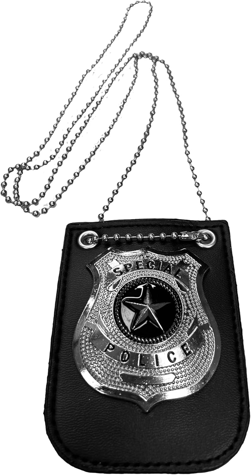 Cherry-On-Top Police Badge Fancy Dress Pretend Play Policeman Police Woman Lanyard on Chain for Halloween SWAT FBI Dress Up, Black, (72CHA) image number 2