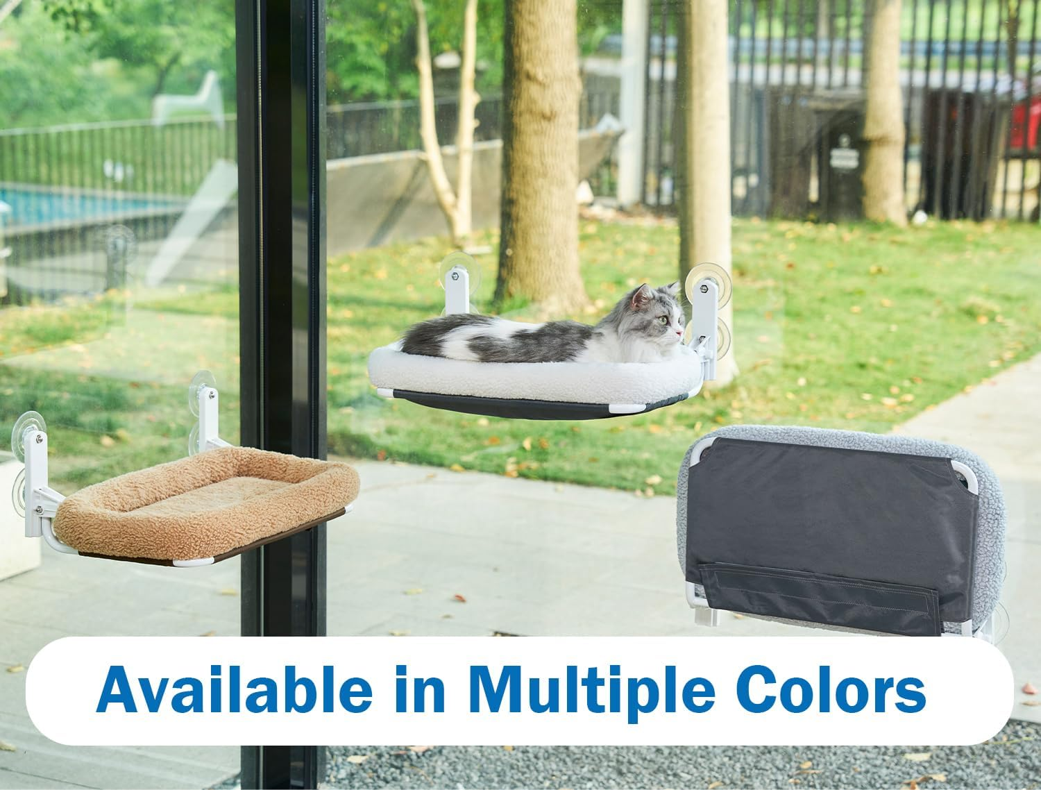 Zakkart Foldable Cat Hammock for Window - Cordless, Embeded Machine Washable Bed, Robust Metal Frame - Cat Window Perch for Large Cats and Kittens (Gray Bolster Bed, Medium) image number 2