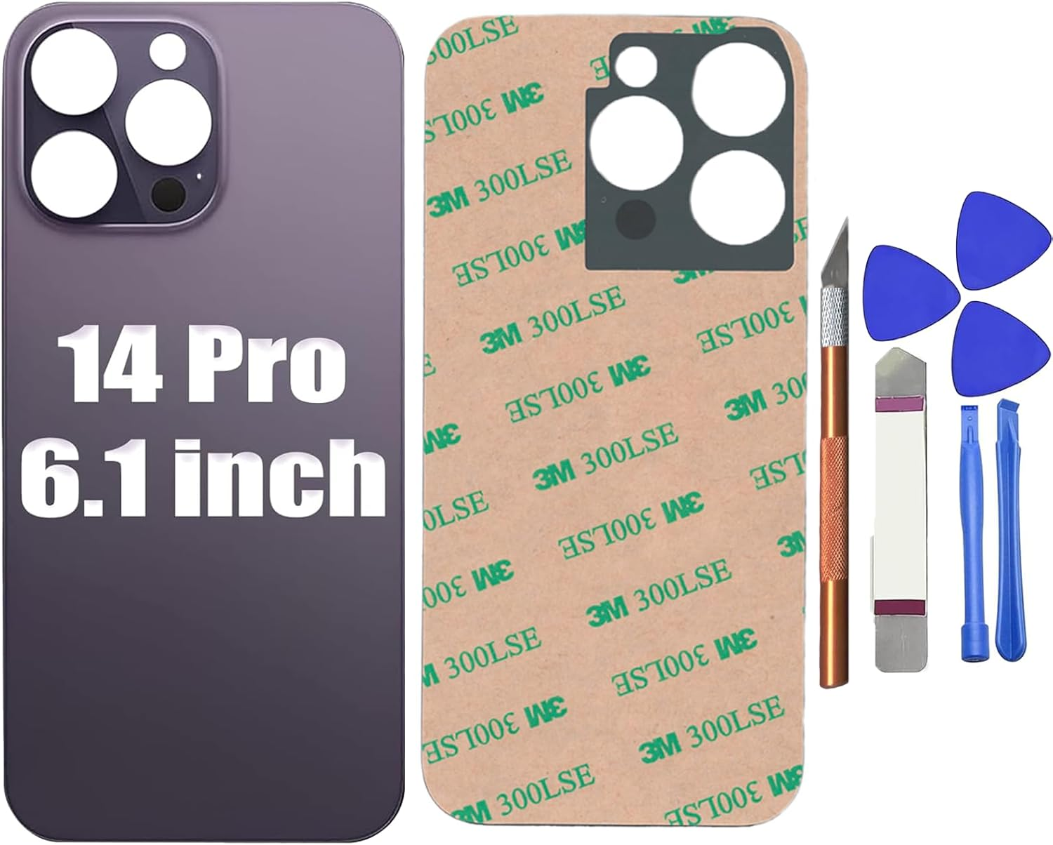 Space Black 14 Pro Rear Back Glass Cover Replacement for Iphone 14 Pro 6.1 Inches with Repir Tools, Big Hole Rear Back Cover Glass Replacement All Carriers with Reparing Tool Kit