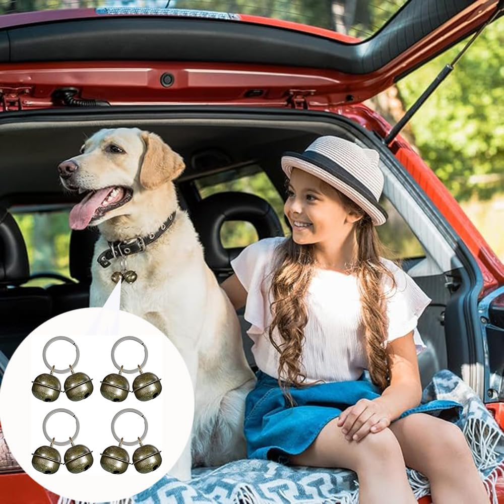 Cat Dog Pets Collar Bells,4 Set Cat and Dog Bells,Metal Pet Tracker round Vintage for Collars Tracker Bells Decoration Training Anti-Lost Pets Key Rings image number 3