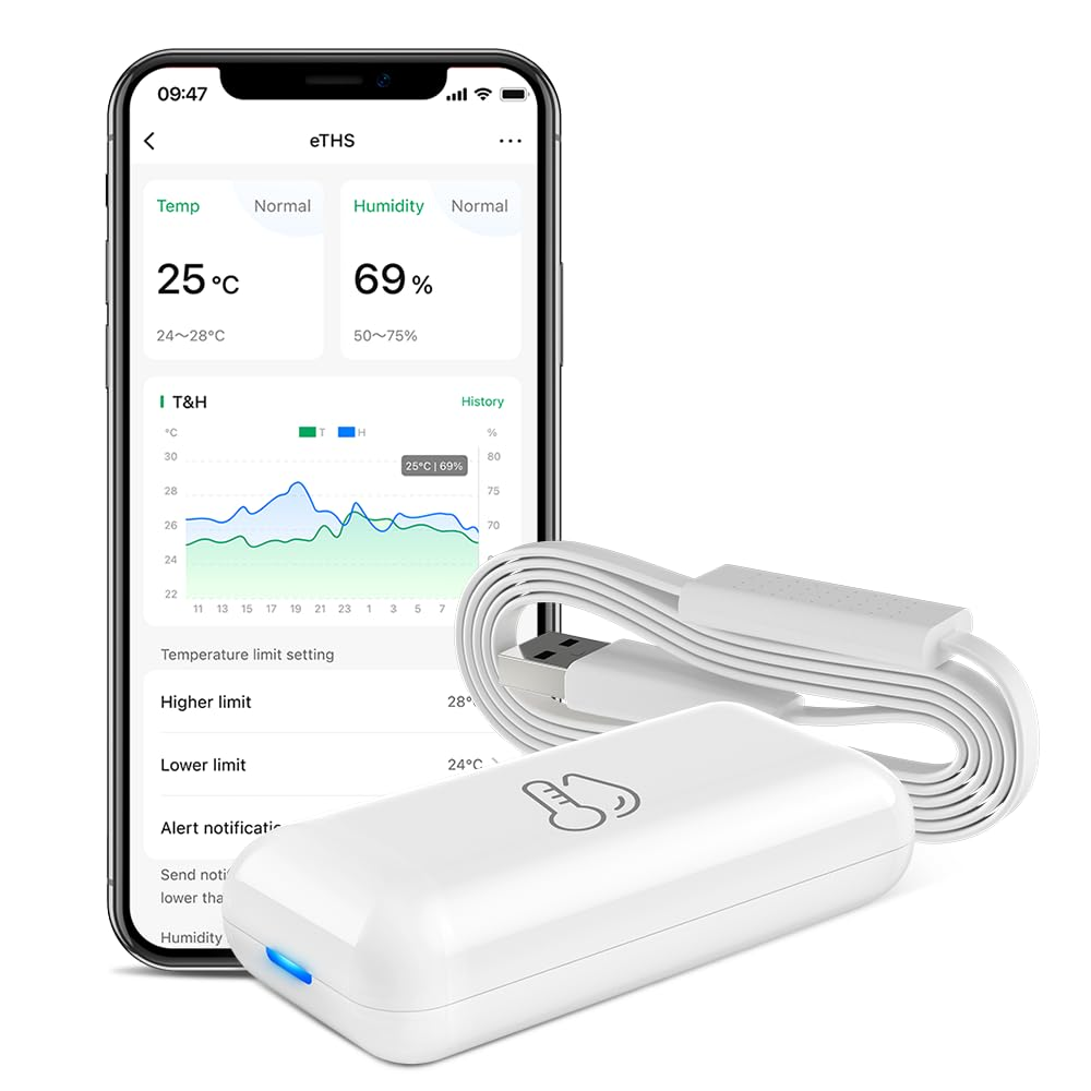 Thermometer and Hygrometer Eths, Wifi Smart Temperature and Humidity Monitor Sensor, APP Phone Alert, 3 Years Data Storage and Export, Modbus, Works with Alexa Google Home, No Hub Required image number 6