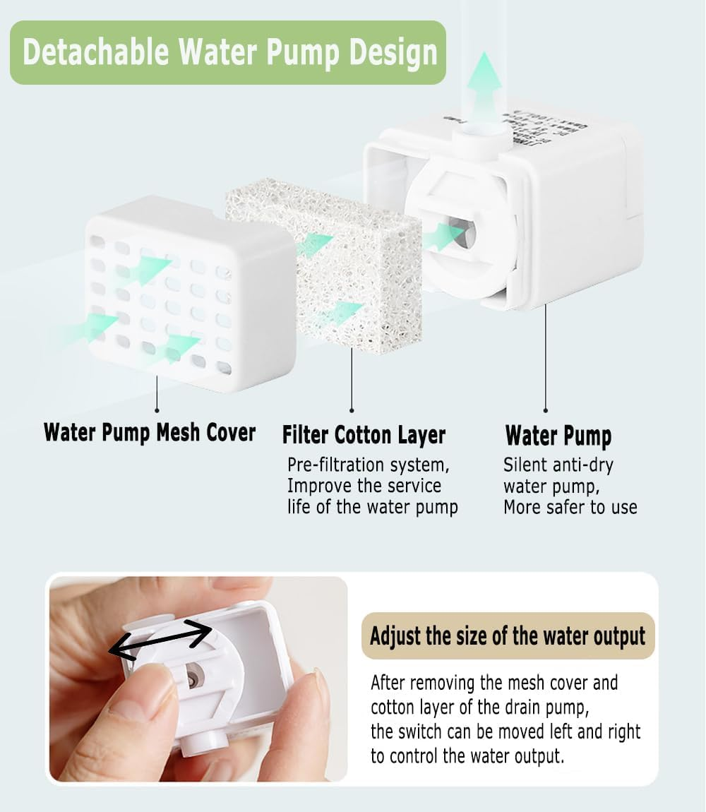 Ceramic Cat Water Fountain, 45Oz/1.3L Ultra-Silent Automatic Pet Drinking Water Dispenser for Cats Indoor with Adjustable Water Flow, Activated Carbon Filter, Perfect for Small Kitten Dogs (Green)