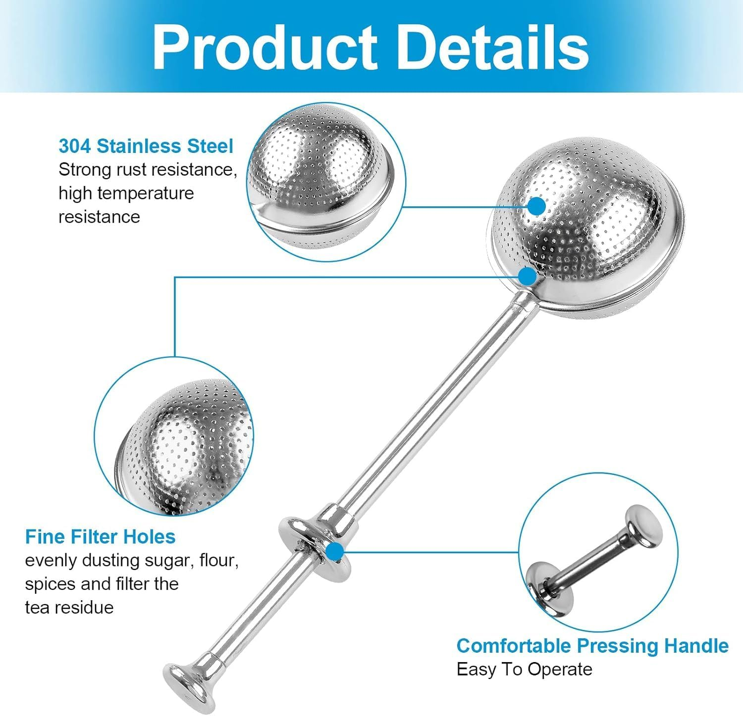 2Pcs Good Grips Baker&rsquo;S Dusting Wand Flour and Spices Sugar, Powdered Sugar Shaker Duster Flour Dispenser Stainless Steel image number 6