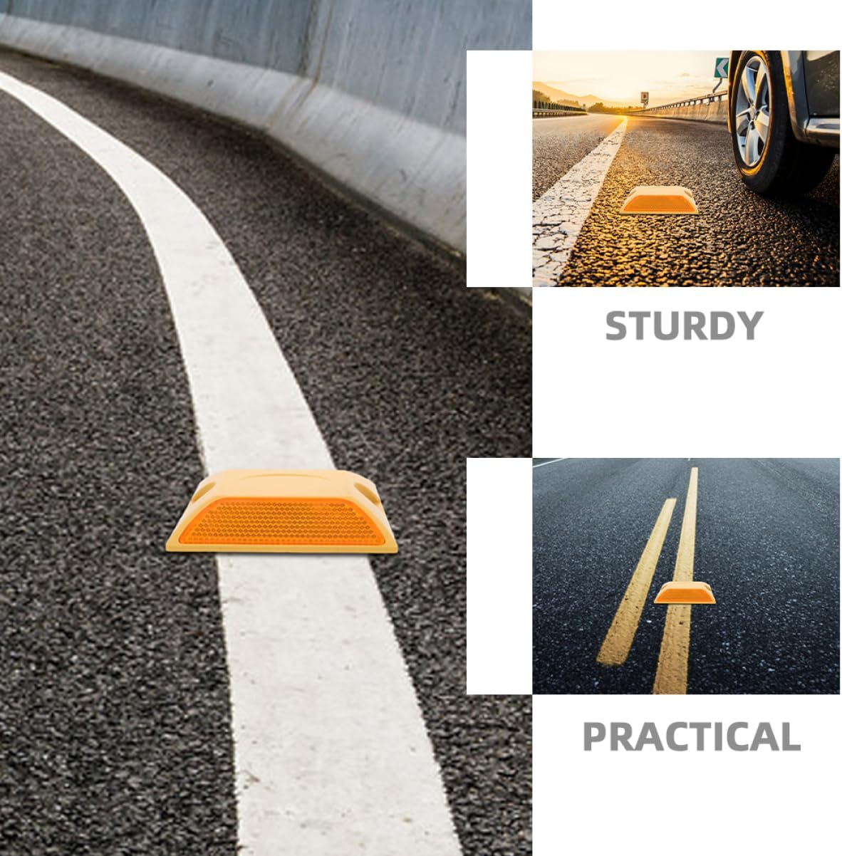 Amosfun 4Pcs Double-Sided Adhesive Reflective Road Spikes Pavement Markers Raised Studs for Highway Safety image number 1